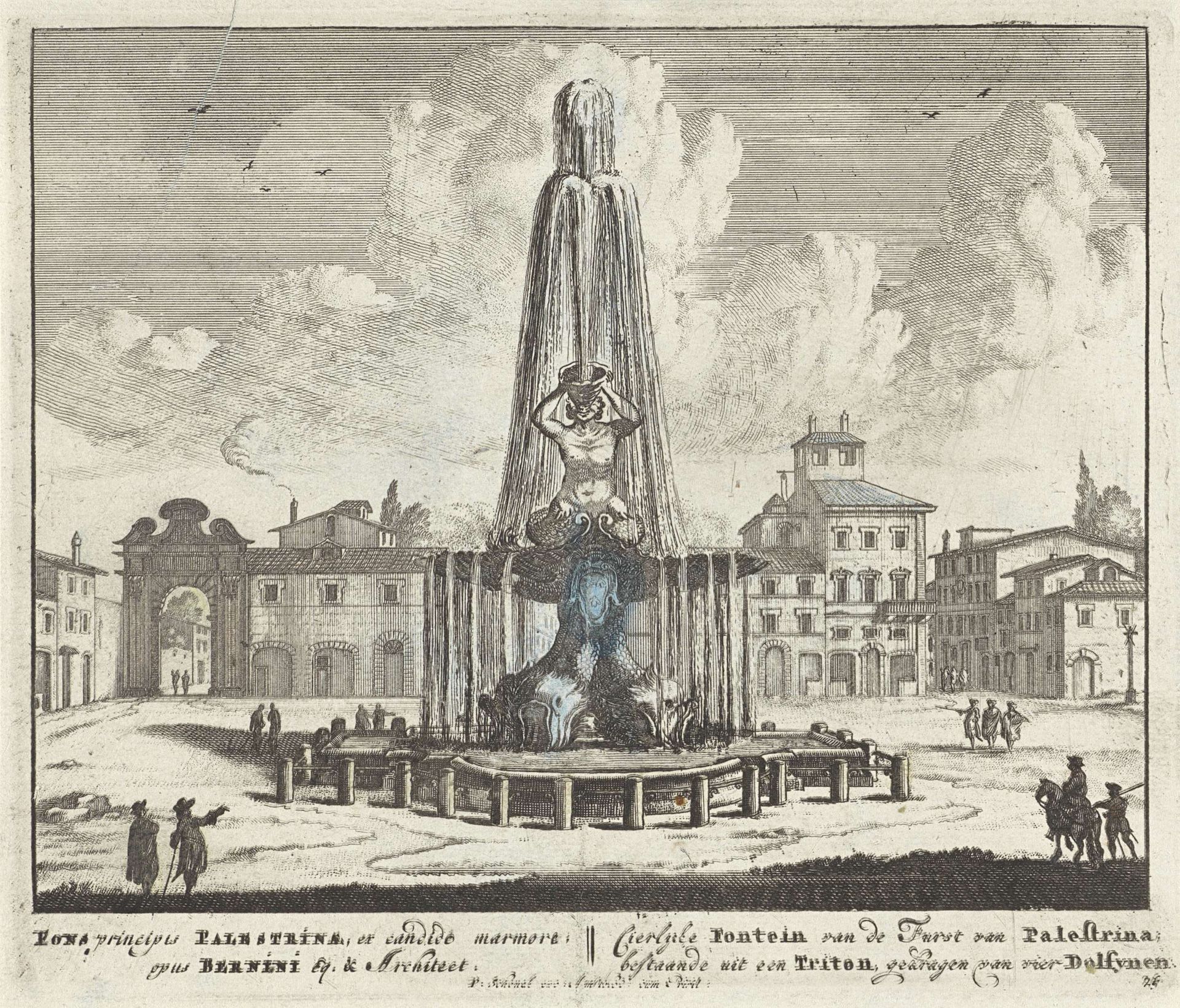 Gezicht op de Fontana del Tritone te Rome by Anonymous