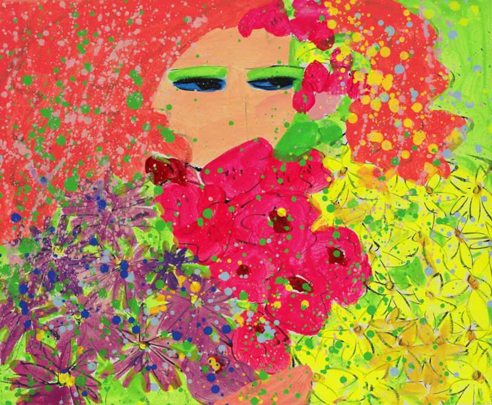 Girl with Orange Hair and Flowers by Walasse Ting