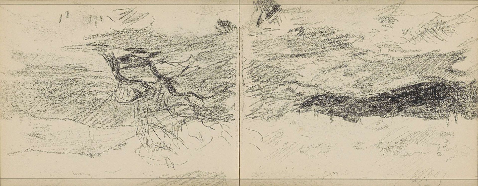 Landschap met twee bomen, mogelijk een duinlandschap by Johan Antonie de Jonge