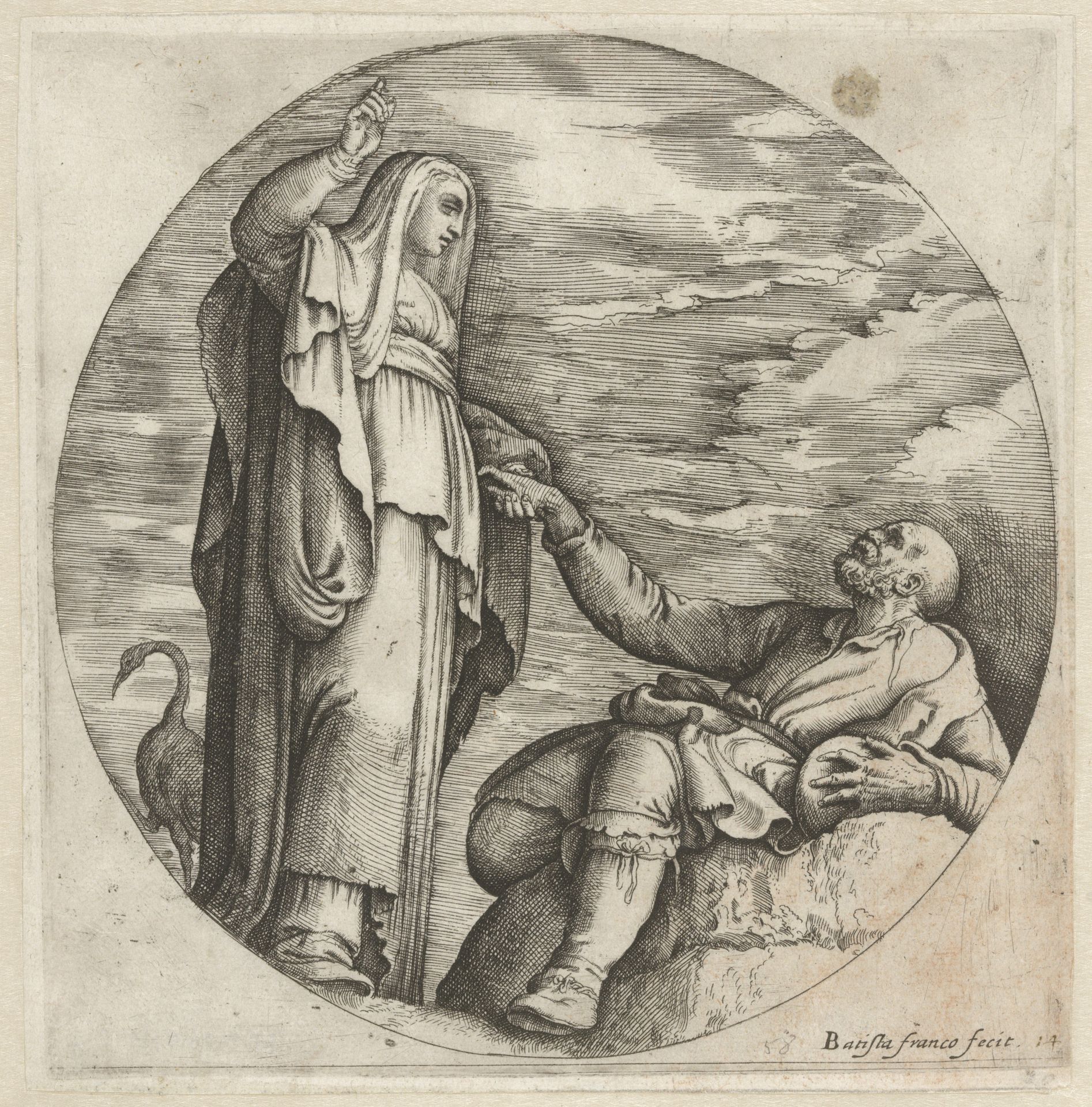 Religie troost een arme oude man by Battista Franco
