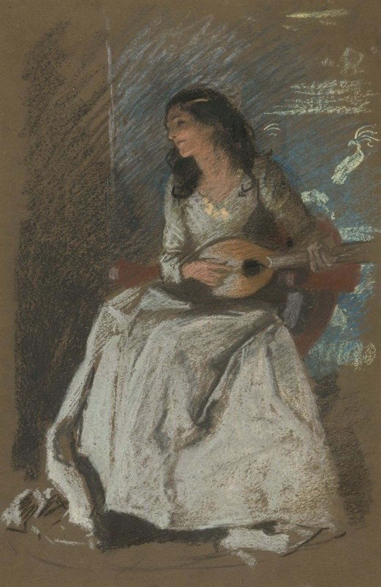 Study of lady playing mandolin by Edwin Austin Abbey