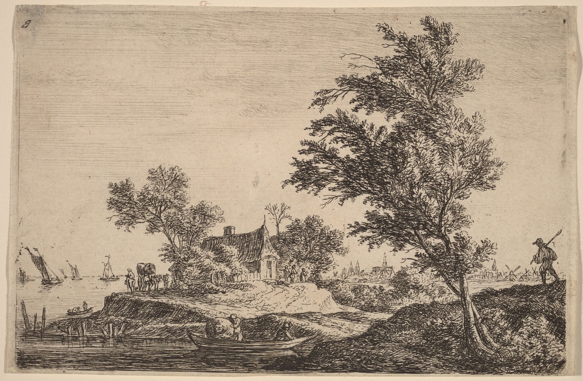 Traveler Passing Two Large Trees by Anthonie Waterloo