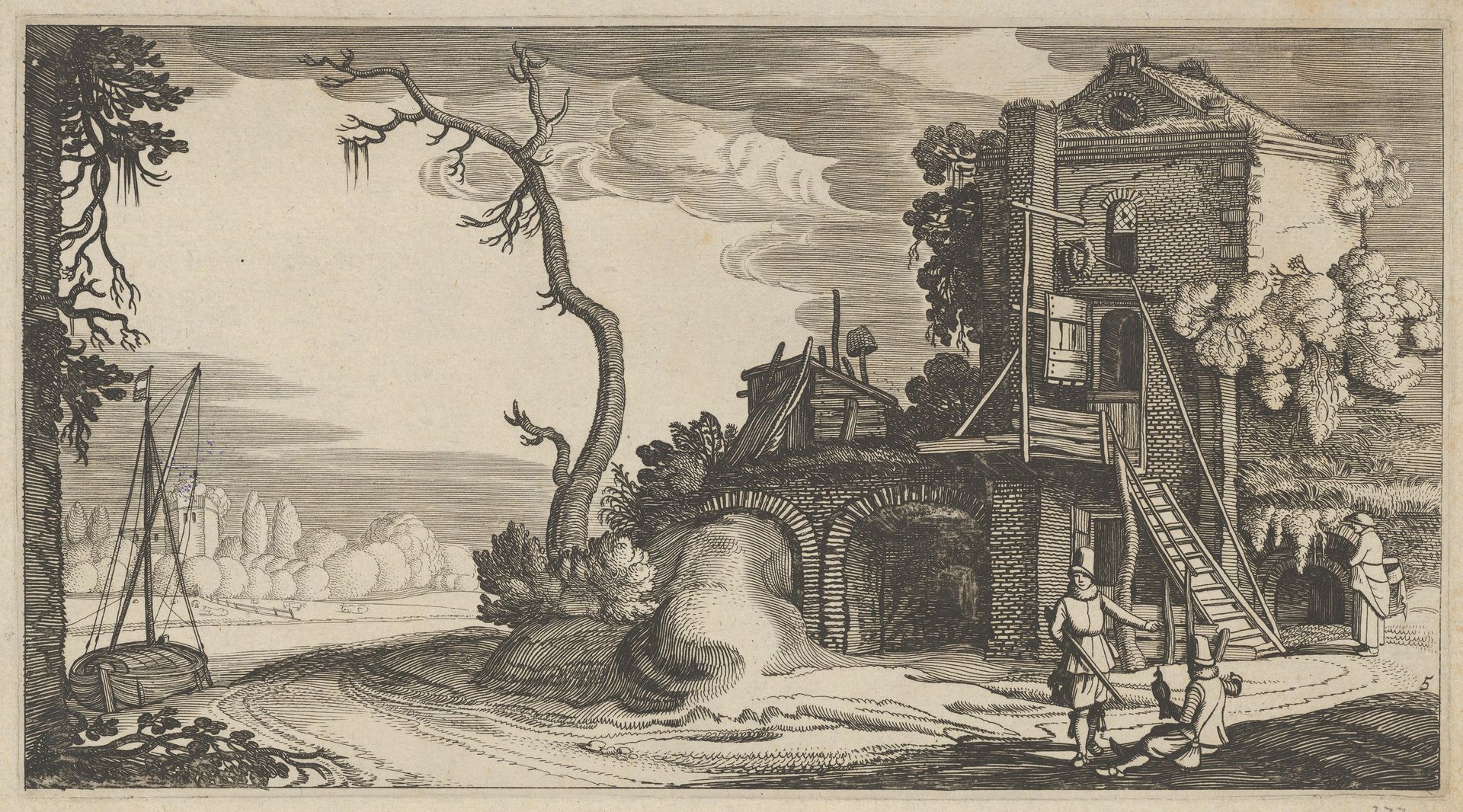 Square Tower Used as Inn near a River by Jan van de Velde II