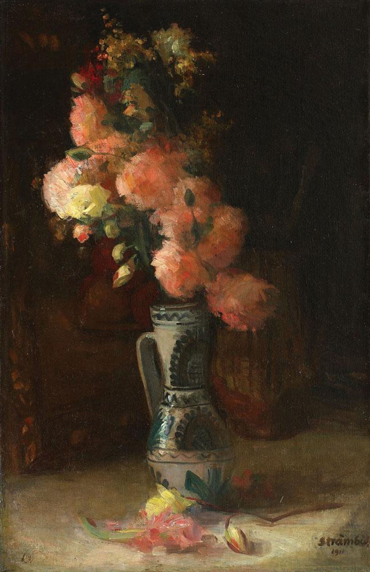 Vase with Roses and Chrysanthemums by Ipolit Strambu