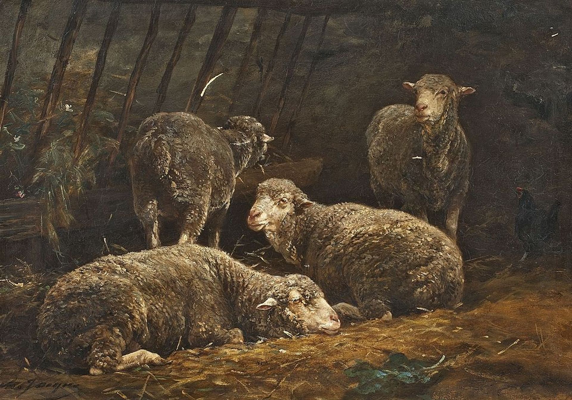 Schafe im Stall by Charles Jacque