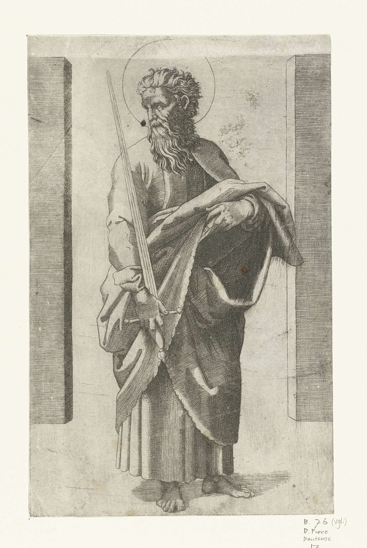 Apostel Paulus met zwaard by Marcantonio Raimondi