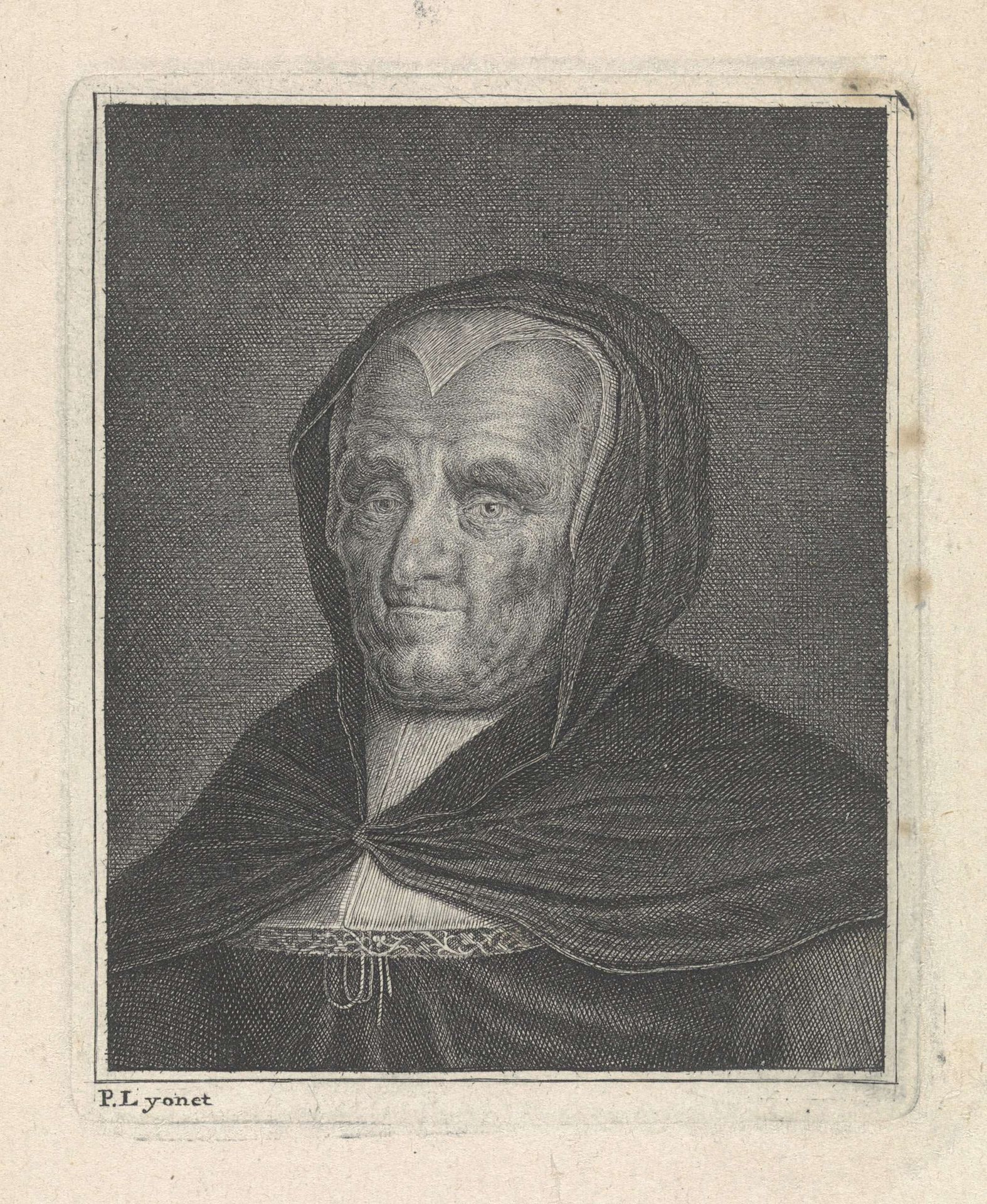 Oude vrouw met hoofddoek by Pieter Lyonet