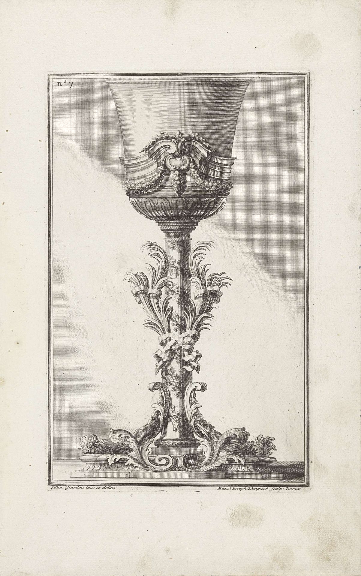 Kelk met palmtakken, guirlandes met vruchten en wijnranken by Maximilian Joseph Limpach