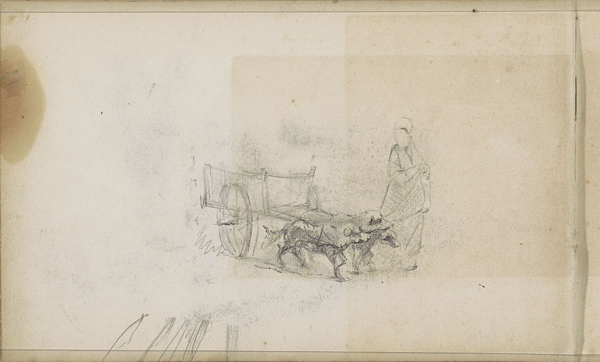 Gesluierde figuur met een hondenkar by Willem Cornelis Rip