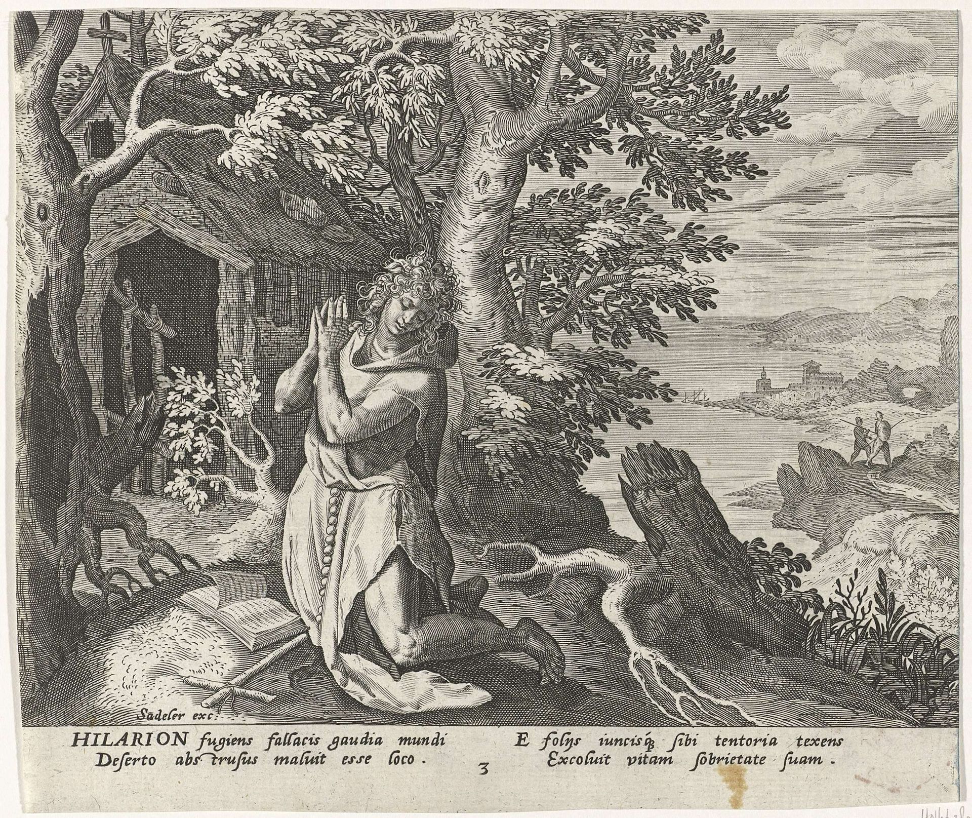 Hilarion de Grote als kluizenaar by Johann Sadeler I