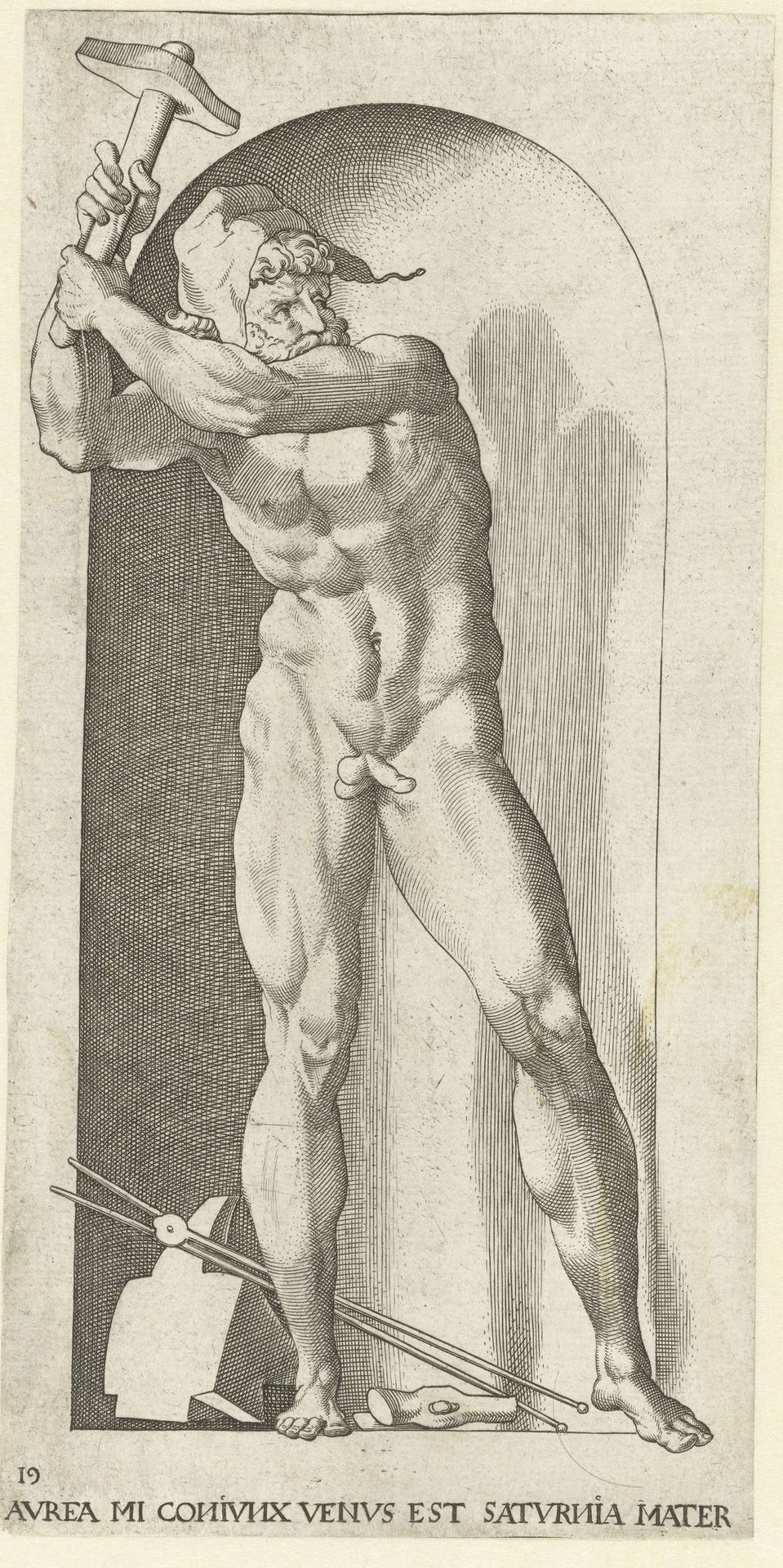 Vulcanus met hamers en aambeeld by Jacob Binck