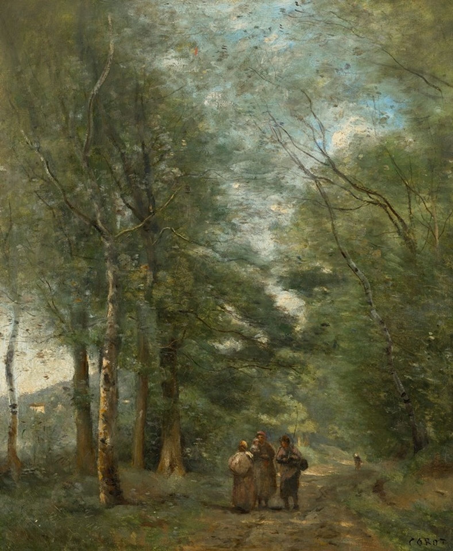 Ville d’Avray.Paysans causant sur le chemin longeant L’étang by Camille Corot