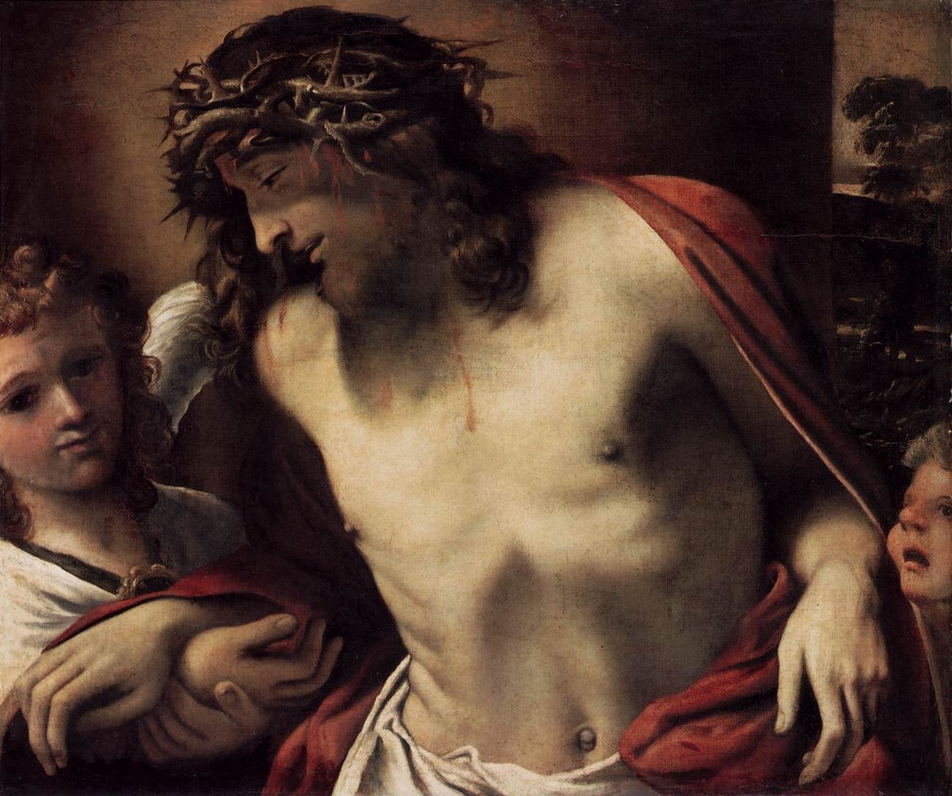 Christ Wearing the Crown of Thorns, Supported by Angels by Annibale Carracci