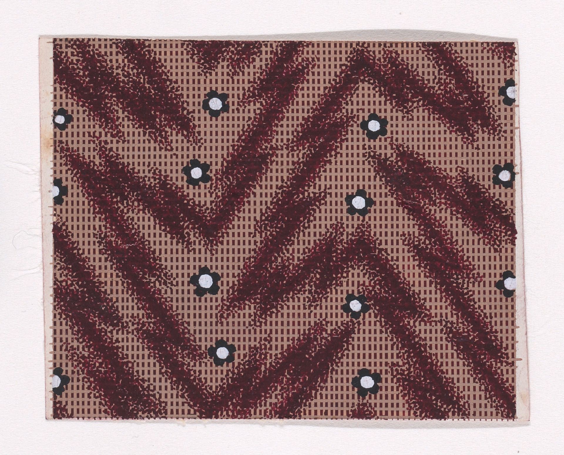 Textile Design with Rosettes and Pearls over a Checked Background with Zig-Zagging Lines by Anonymous