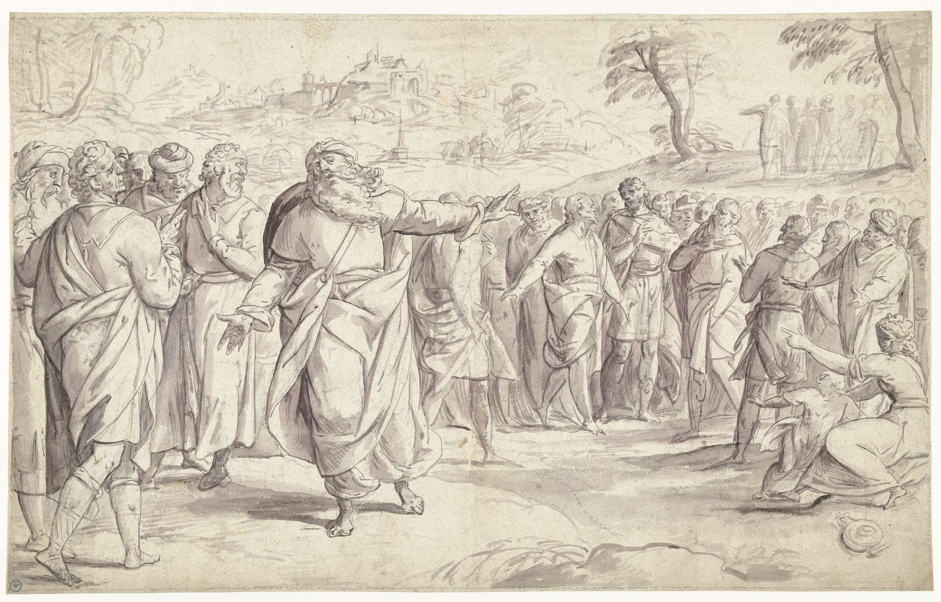 Jozua vermaant het volk om trouw aan God te blijven by Frans (I) Francken