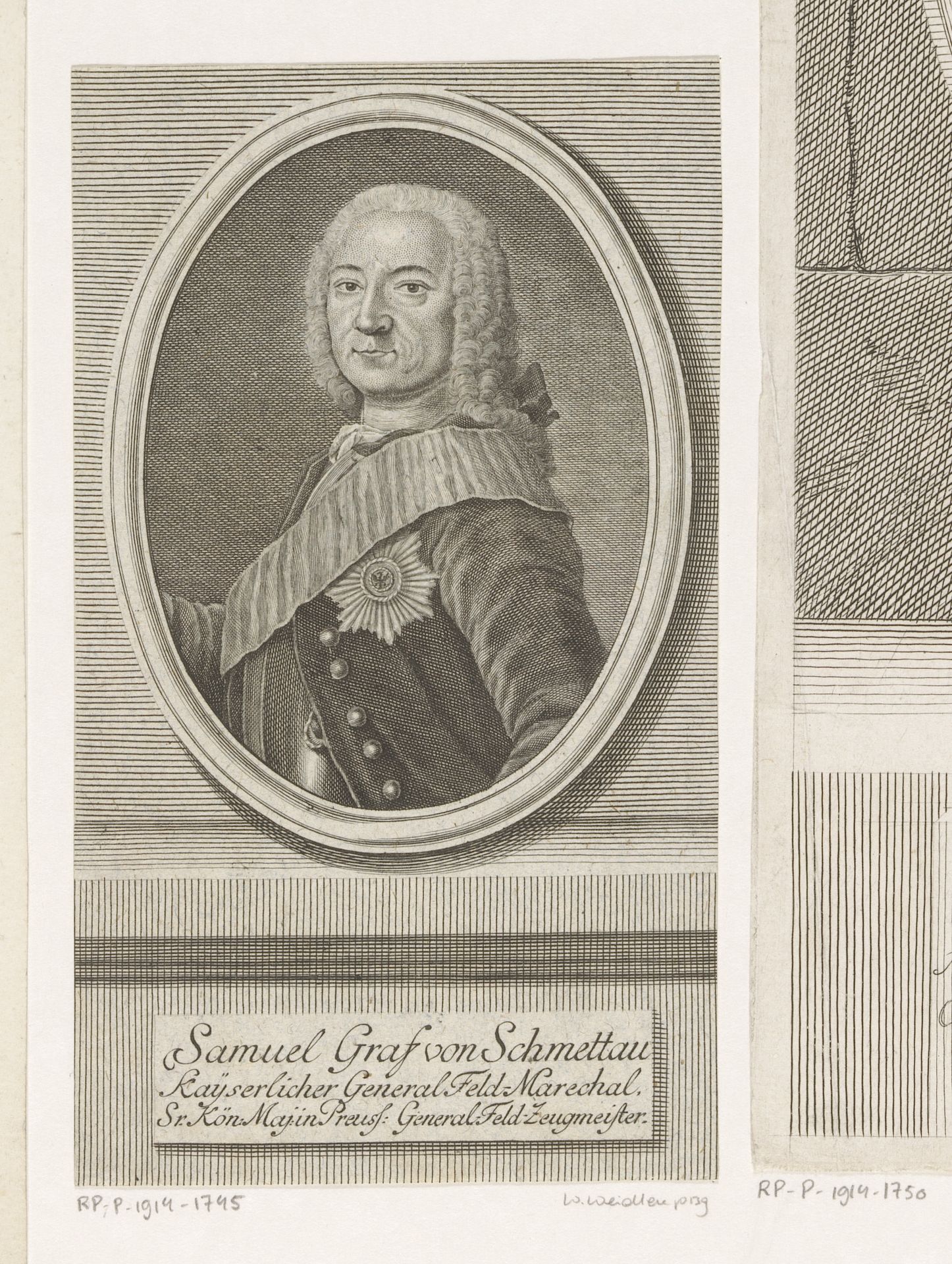 Portret van Samuel von Schmettau by Johann Martin Bernigeroth