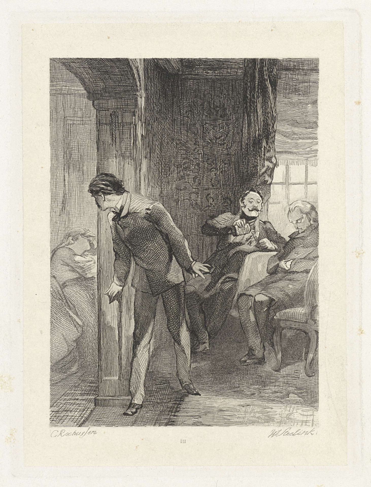 Interieur met een man die in een andere kamer gluurt by Willem (I) Steelink