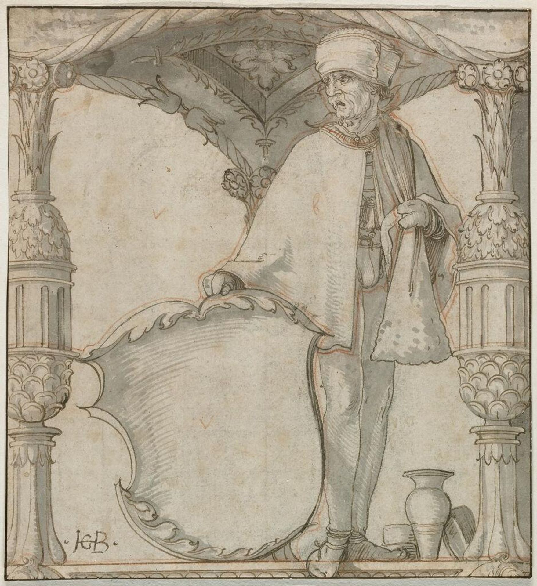 A Man Standing by a Heraldic Shield by Workshop of Hans Baldung Grien