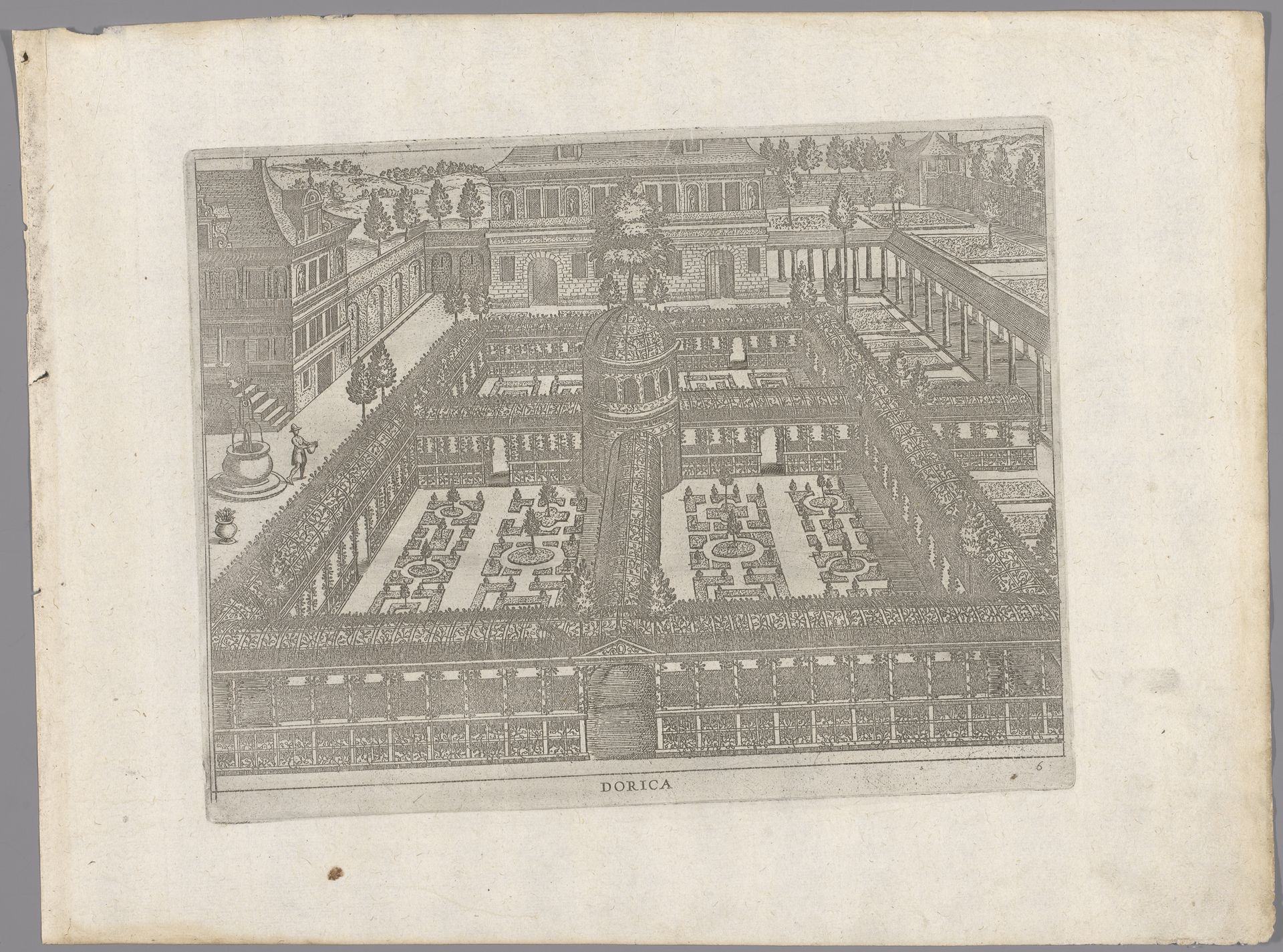 Tuin met vier door gangen van traliewerk omgeven parterres by Anonymous