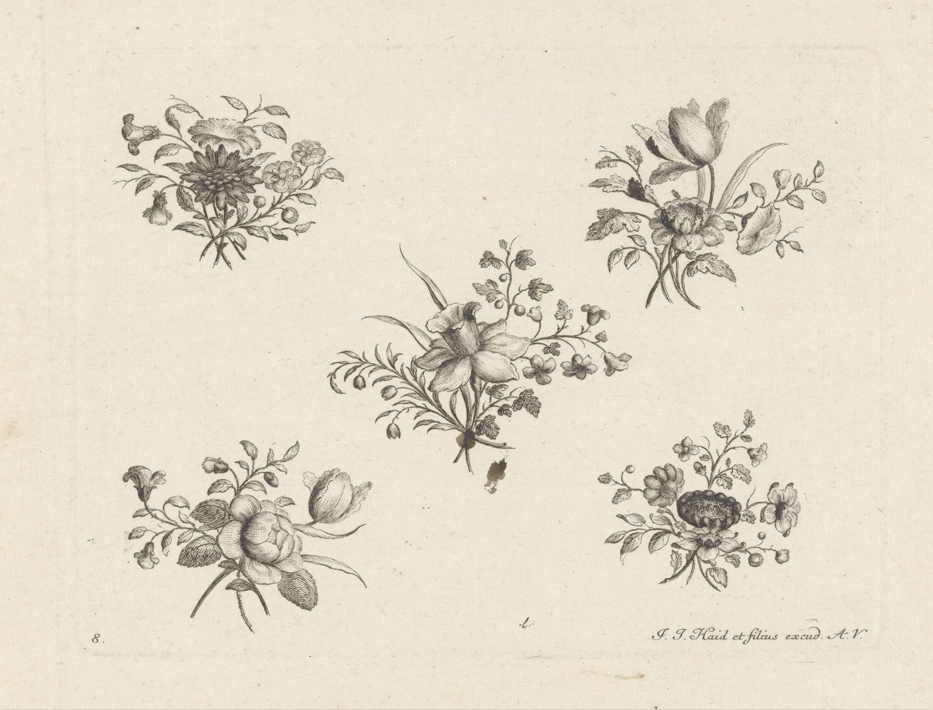 Vijf bossen bloemen by Anonymous