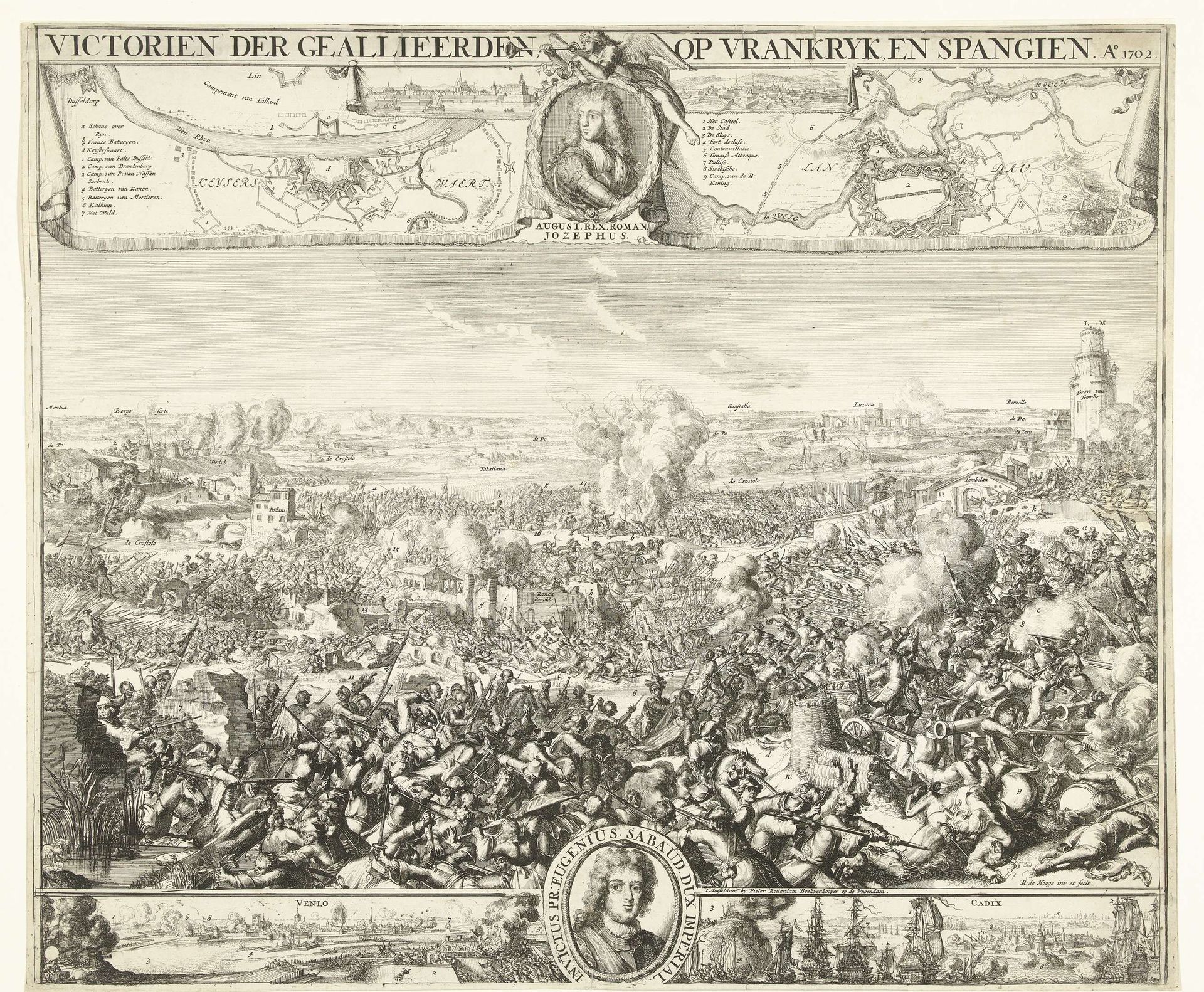 Slag bij Luzzara, 1702 by Romeyn de Hooghe