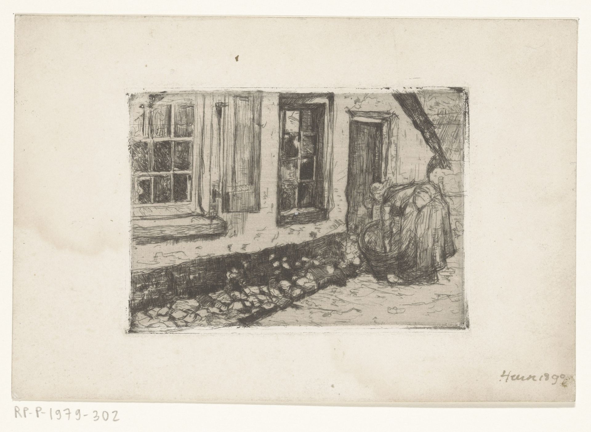 Vrouw met een wastobbe voor een huis in Heerde by Richard Nicolaüs Roland Holst
