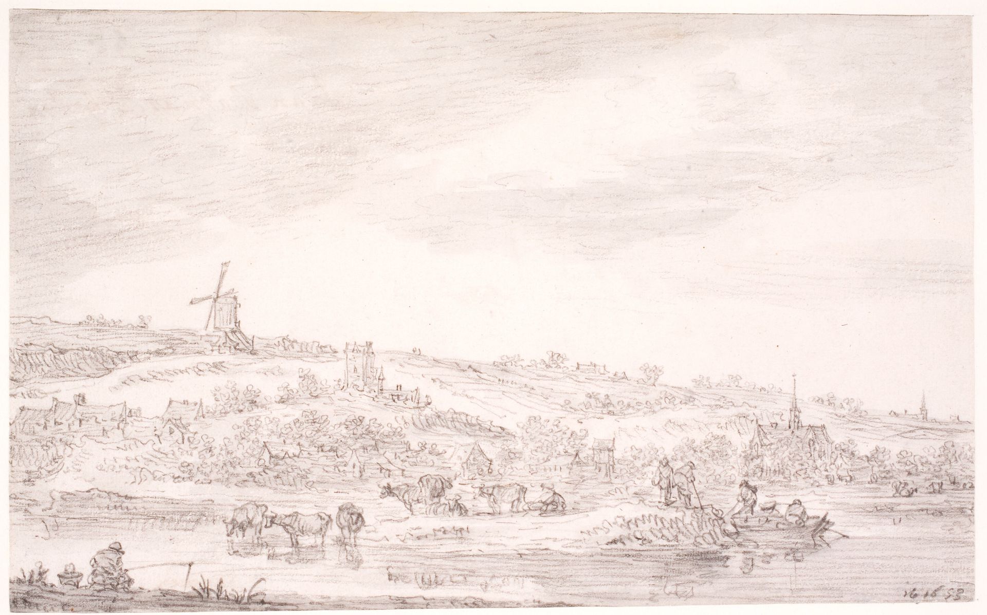 Flodlandskab med en landsby by Jan van Goyen