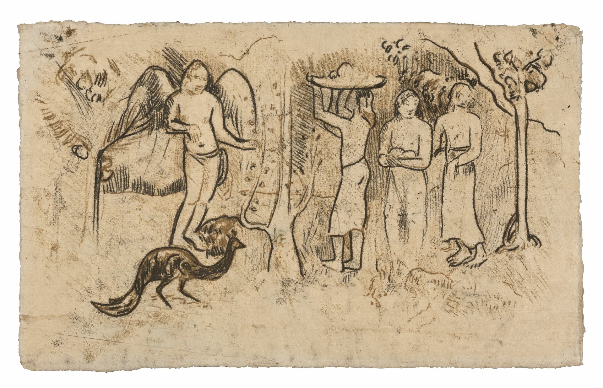 Angel, Peacock, and Three Tahitians by Paul Gauguin