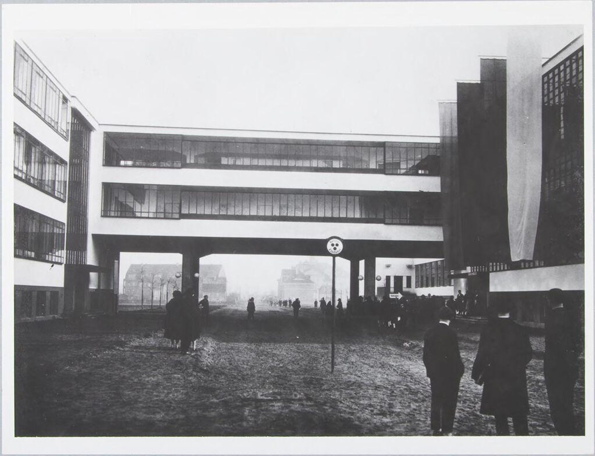 Bauhaus Building, Dessau, 1925-1926: Main entrance on opening day, 4 December 1926 by Photothek
