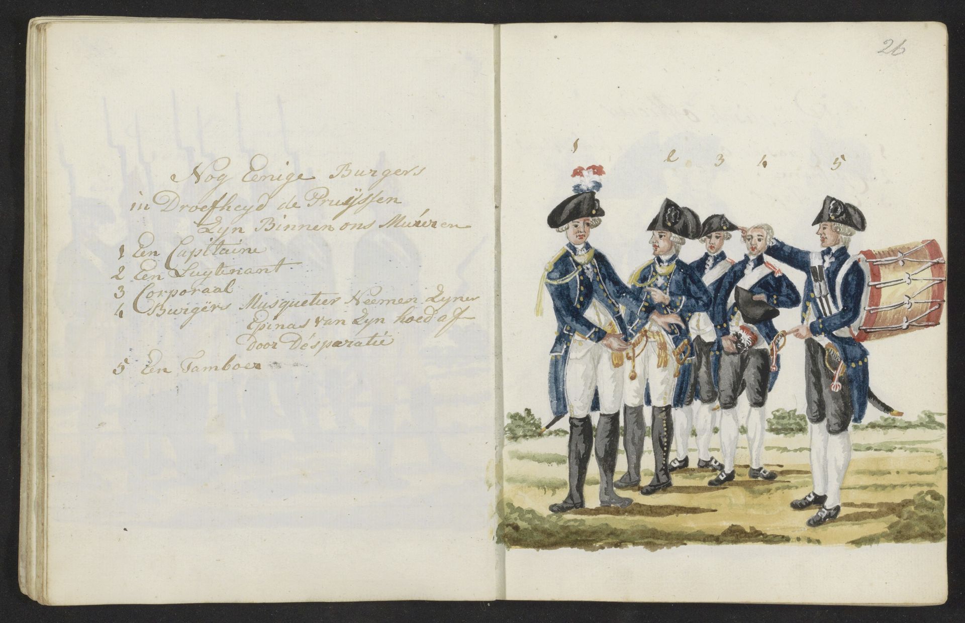 Uniformen van burgers in droefheid door de komst van de Pruisen in 1787 by S.G. Casten