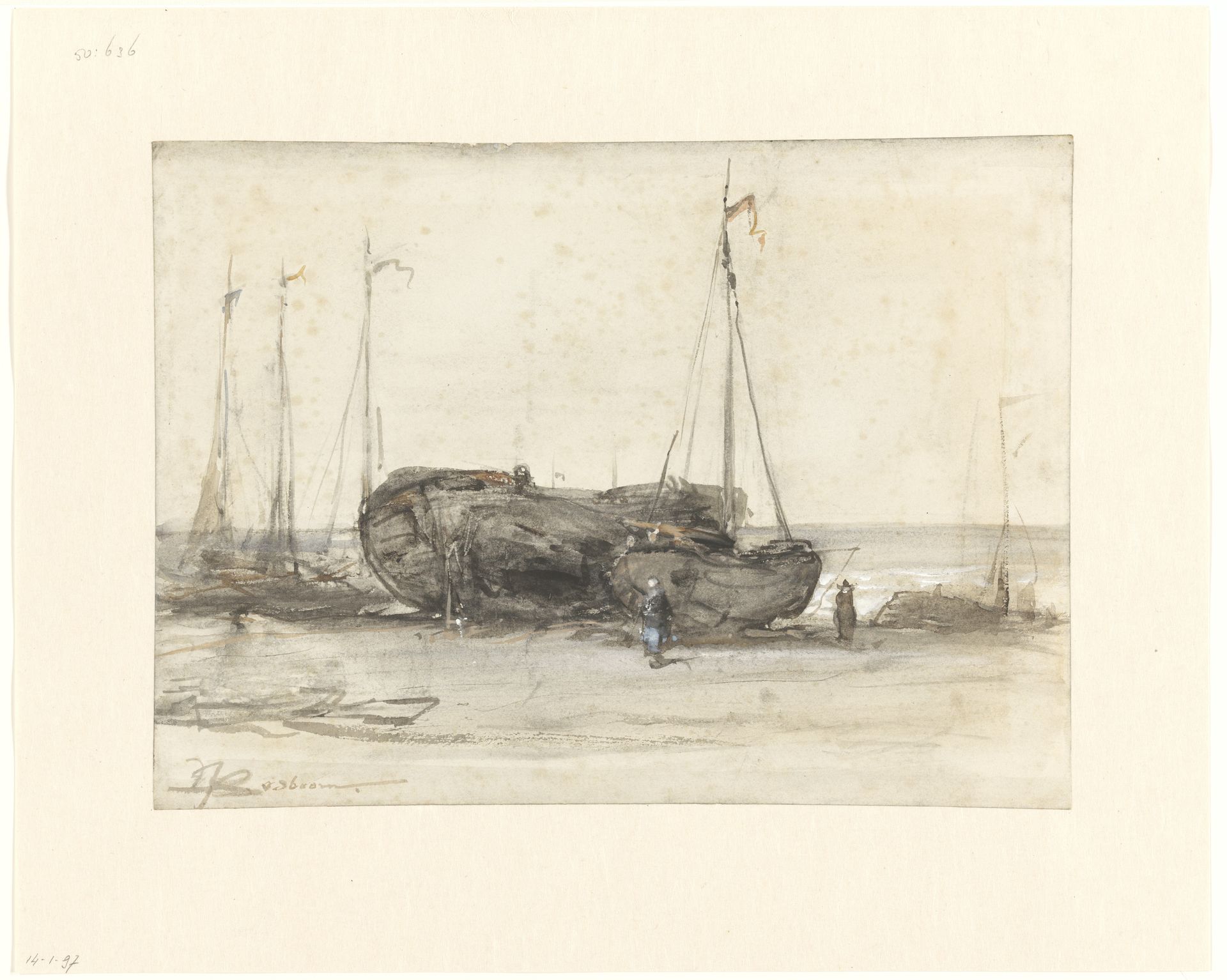 Vissersboten op het strand van Scheveningen by Johannes Bosboom