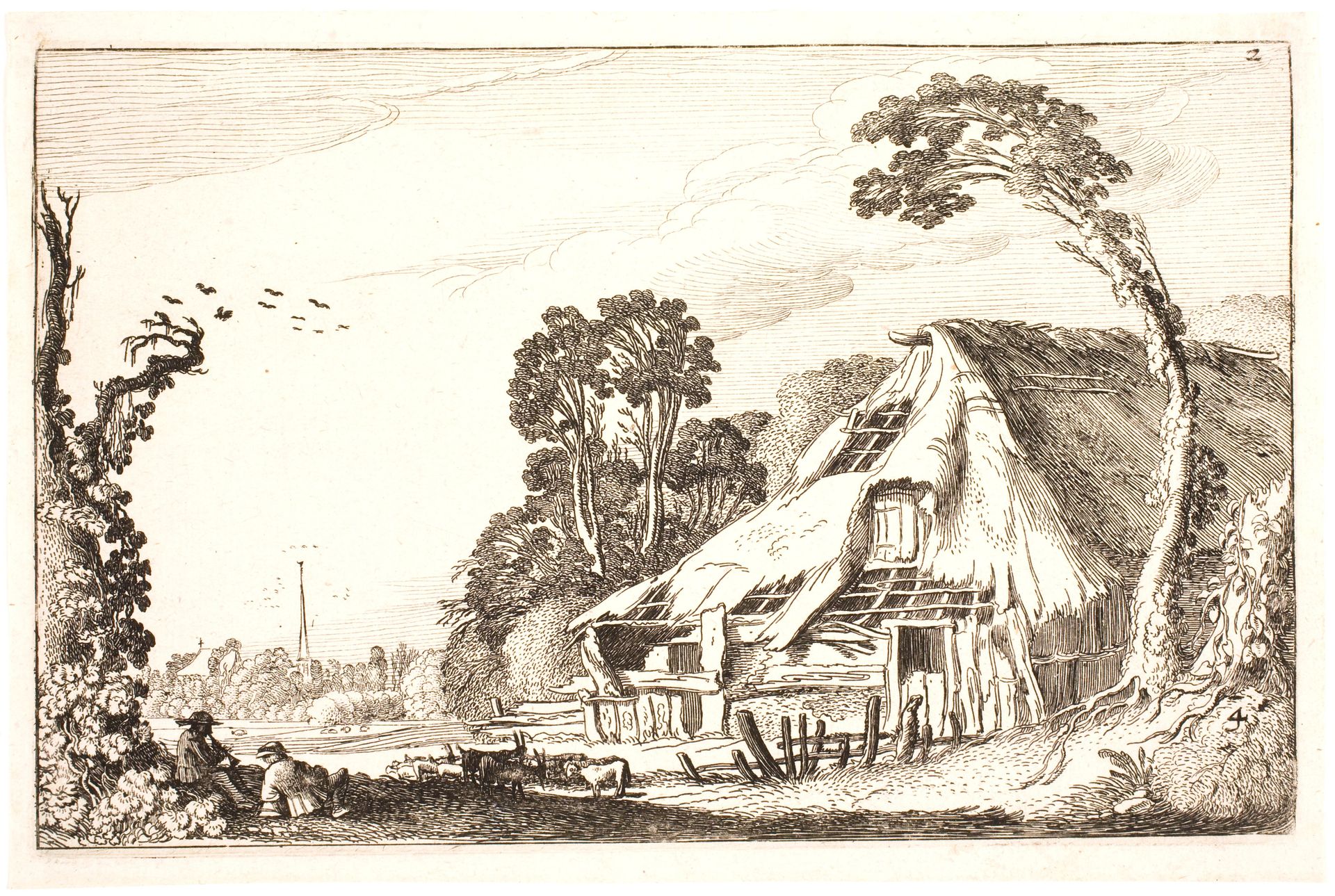 Landskab med en faldefærdig lade by Jan van de Velde (II)