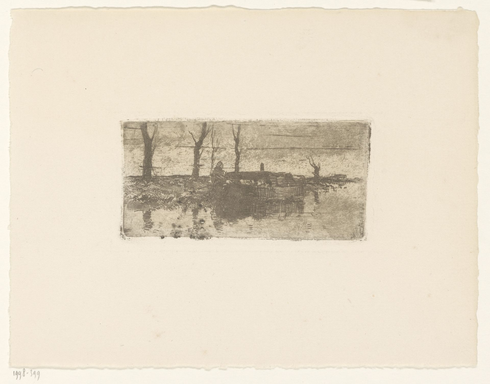 Vrouw bij een boot aan de waterkant by Cornelis Vreedenburgh