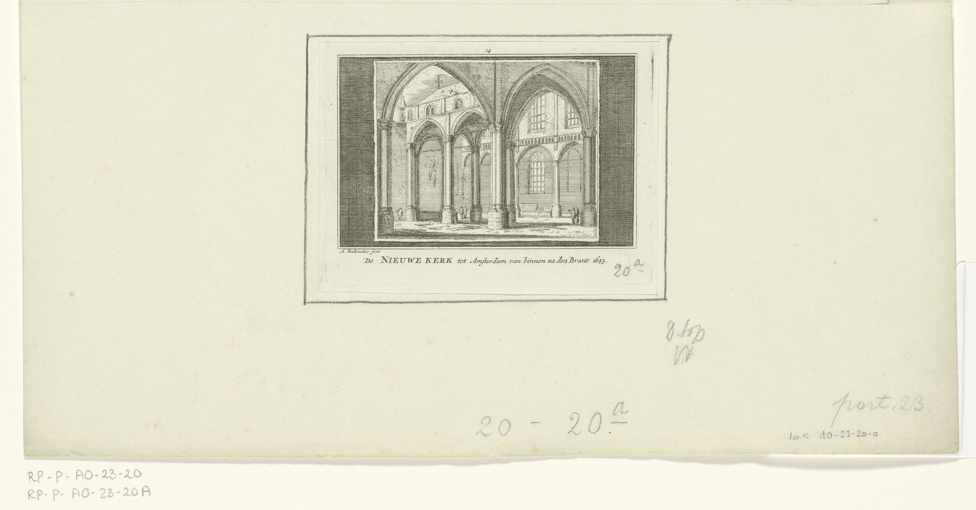 Interieur van de Nieuwe Kerk te Amsterdam na de brand van 1645 by Abraham Rademaker