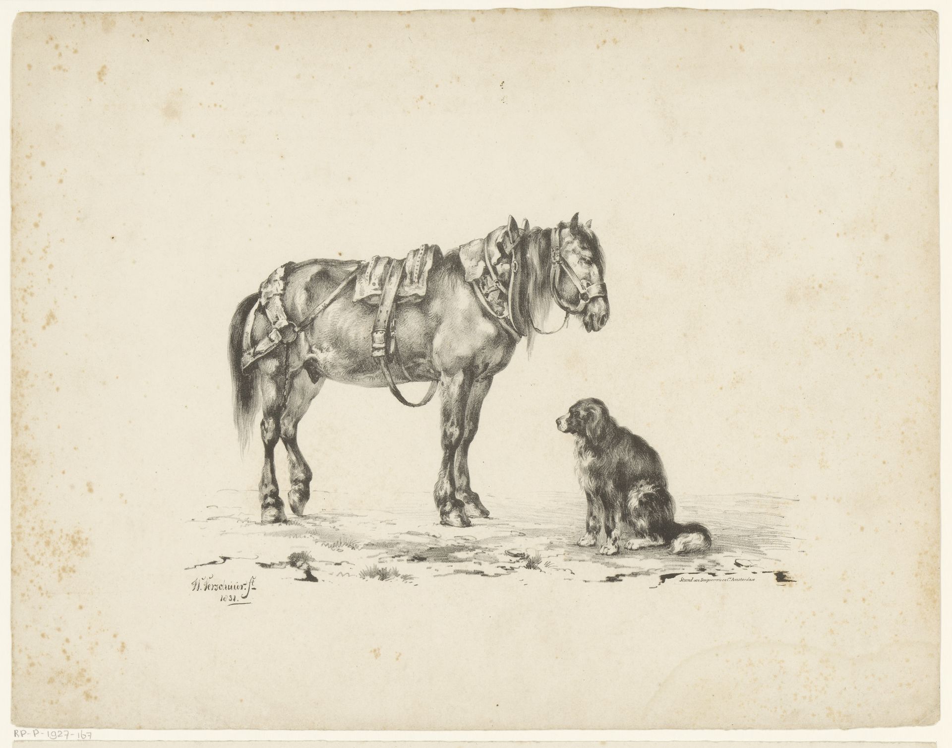 Paard en zittende hond by Wouter (1812-1874) Verschuur