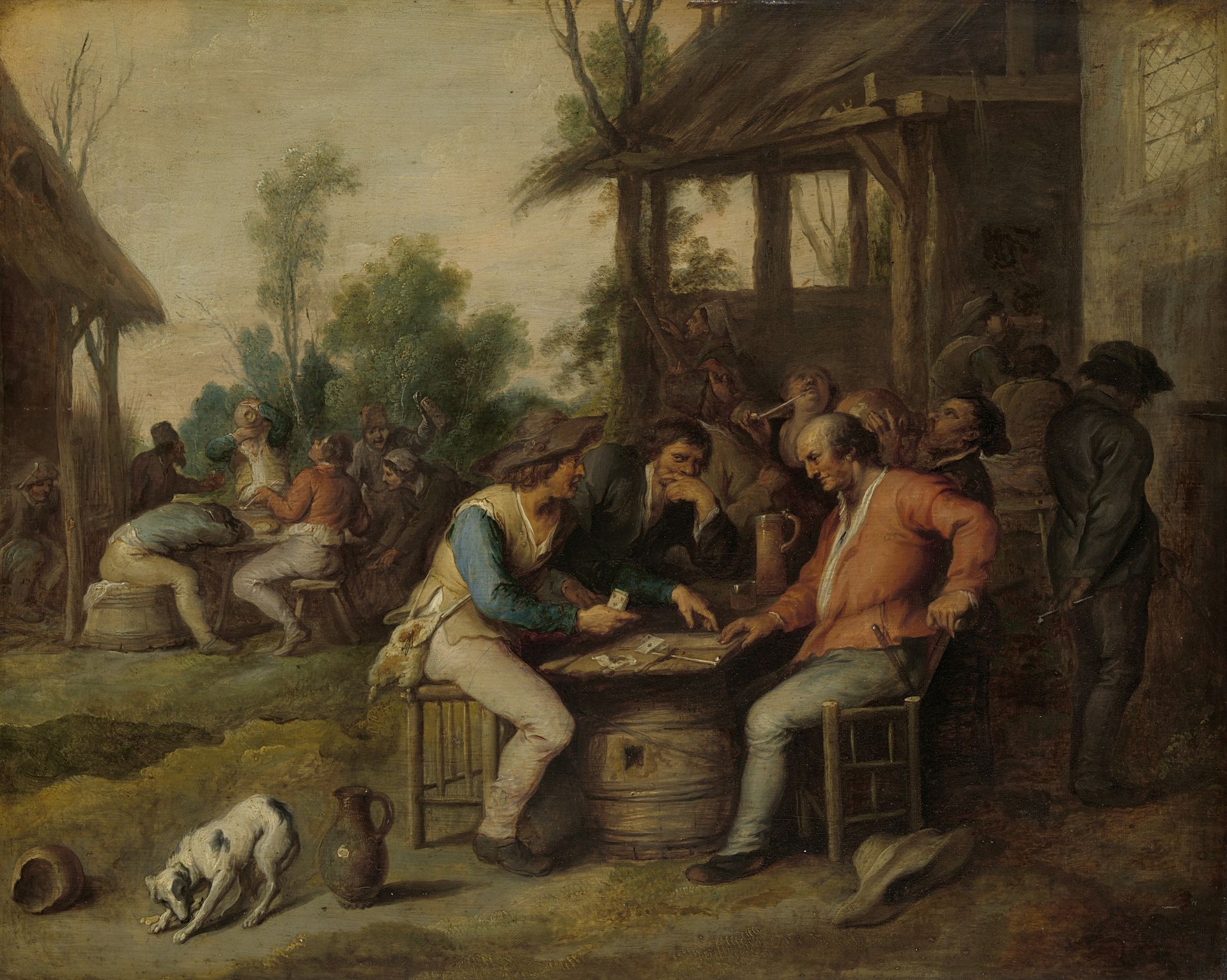 Two Men at Cards Outside a Country Inn by Vincent (II) Malò