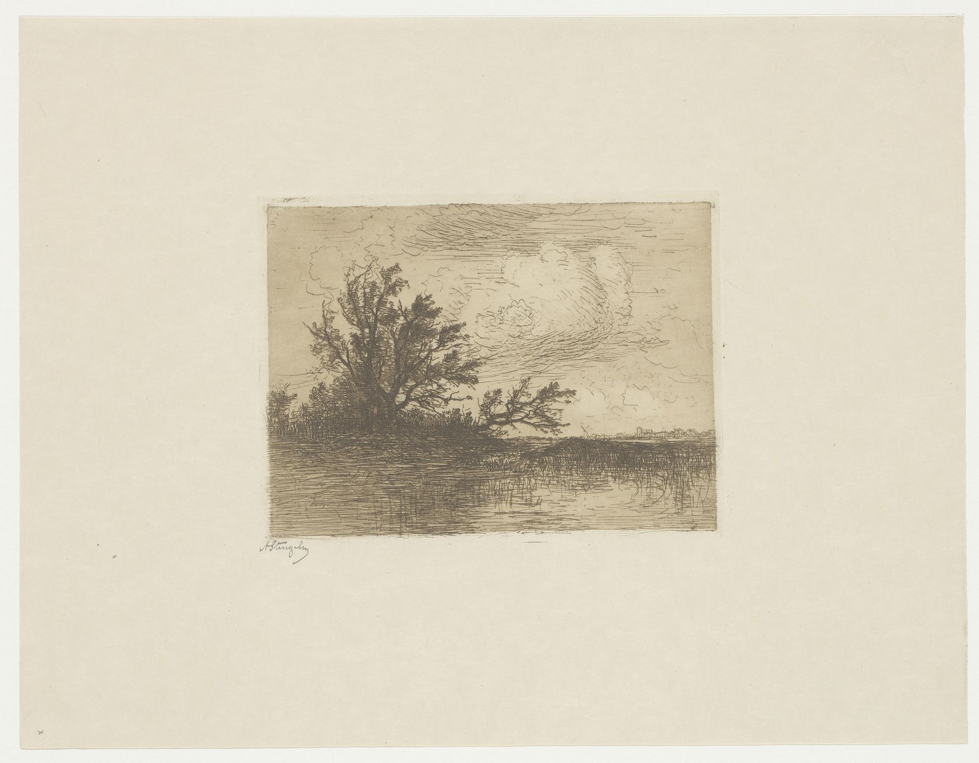 Landschap met water en bomen by Alphonse Stengelin