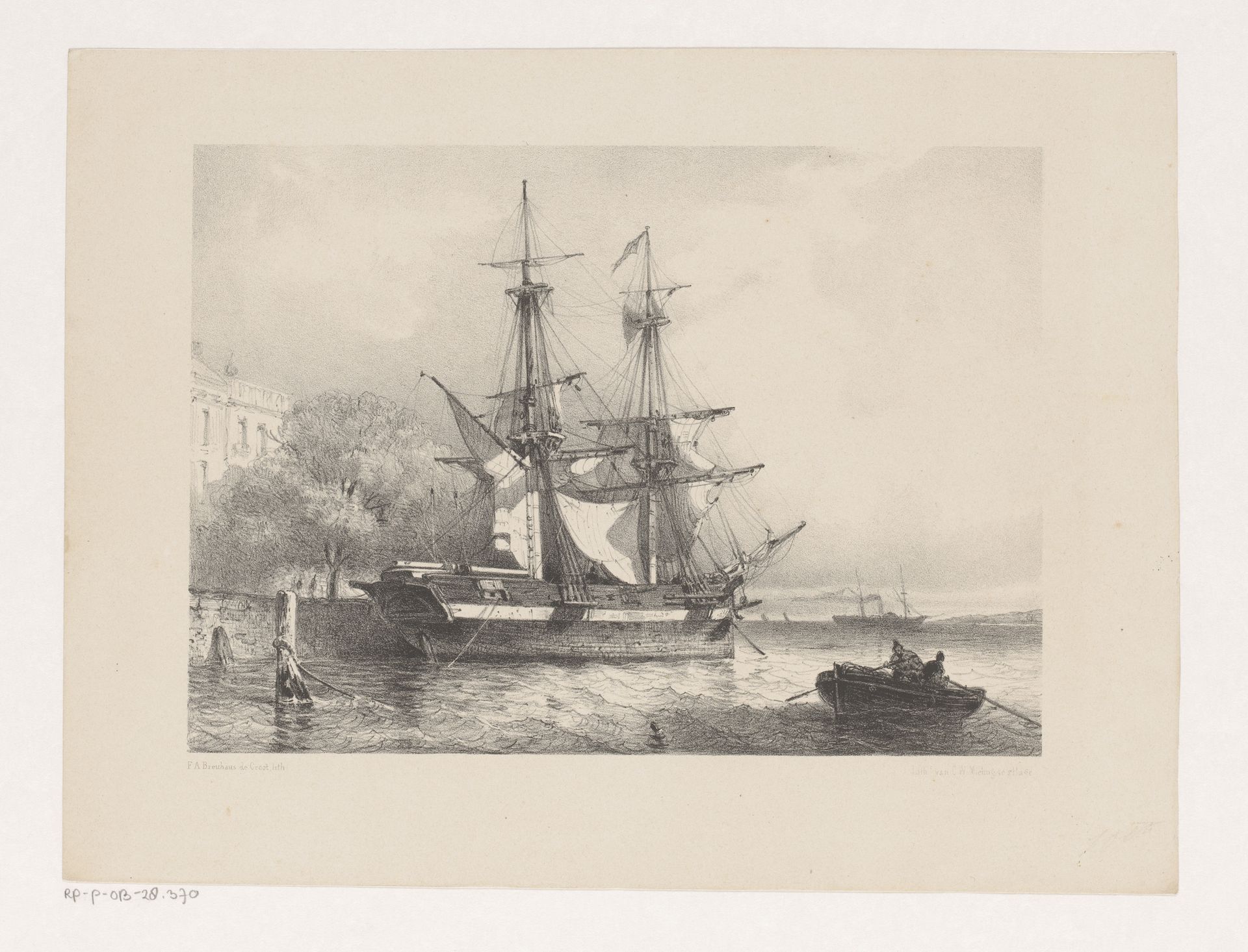 Zeilschip aan de kade by Frans Arnold Breuhaus de Groot
