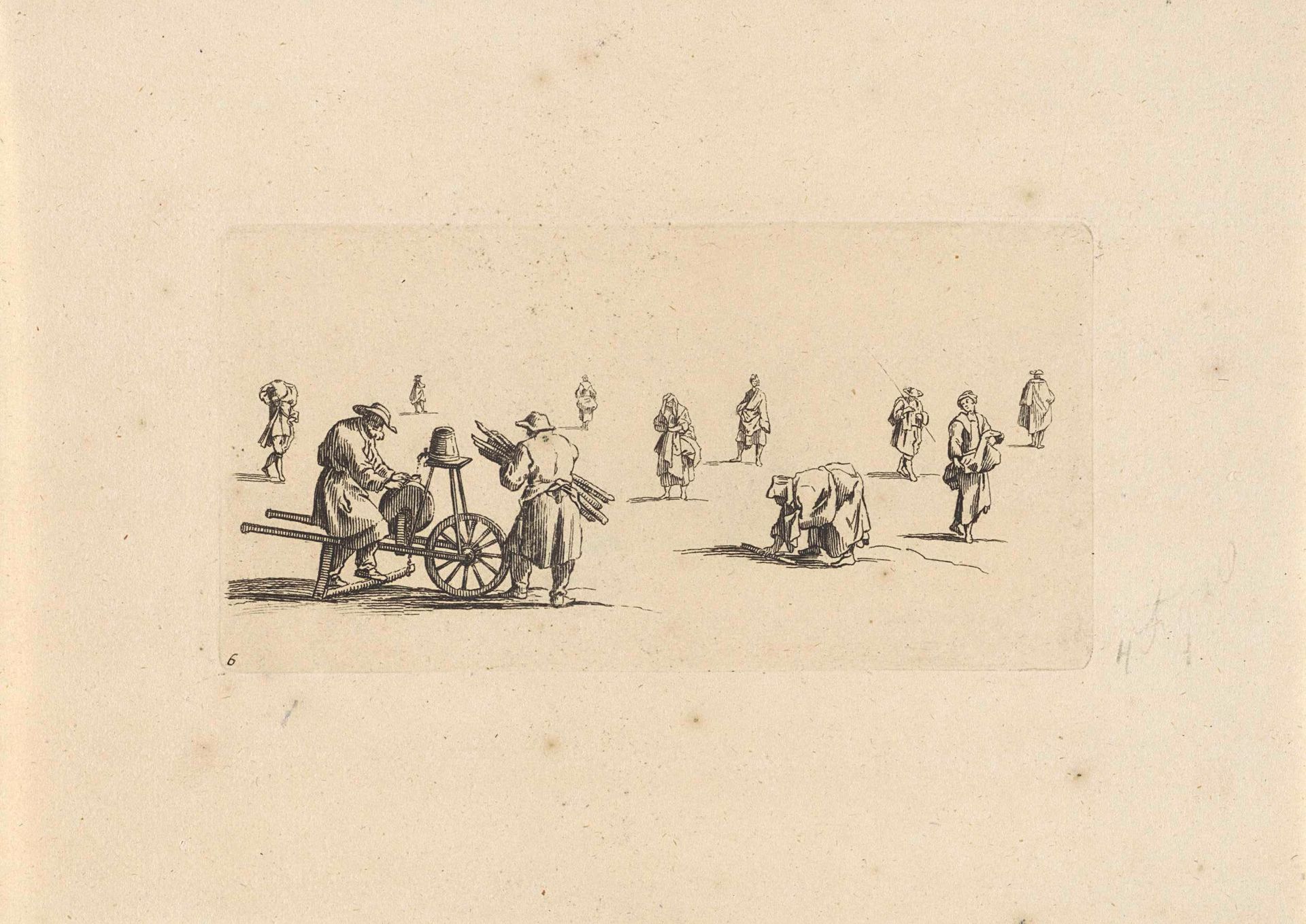 Studieblad met figuren waaronder een messenslijper by Anonymous