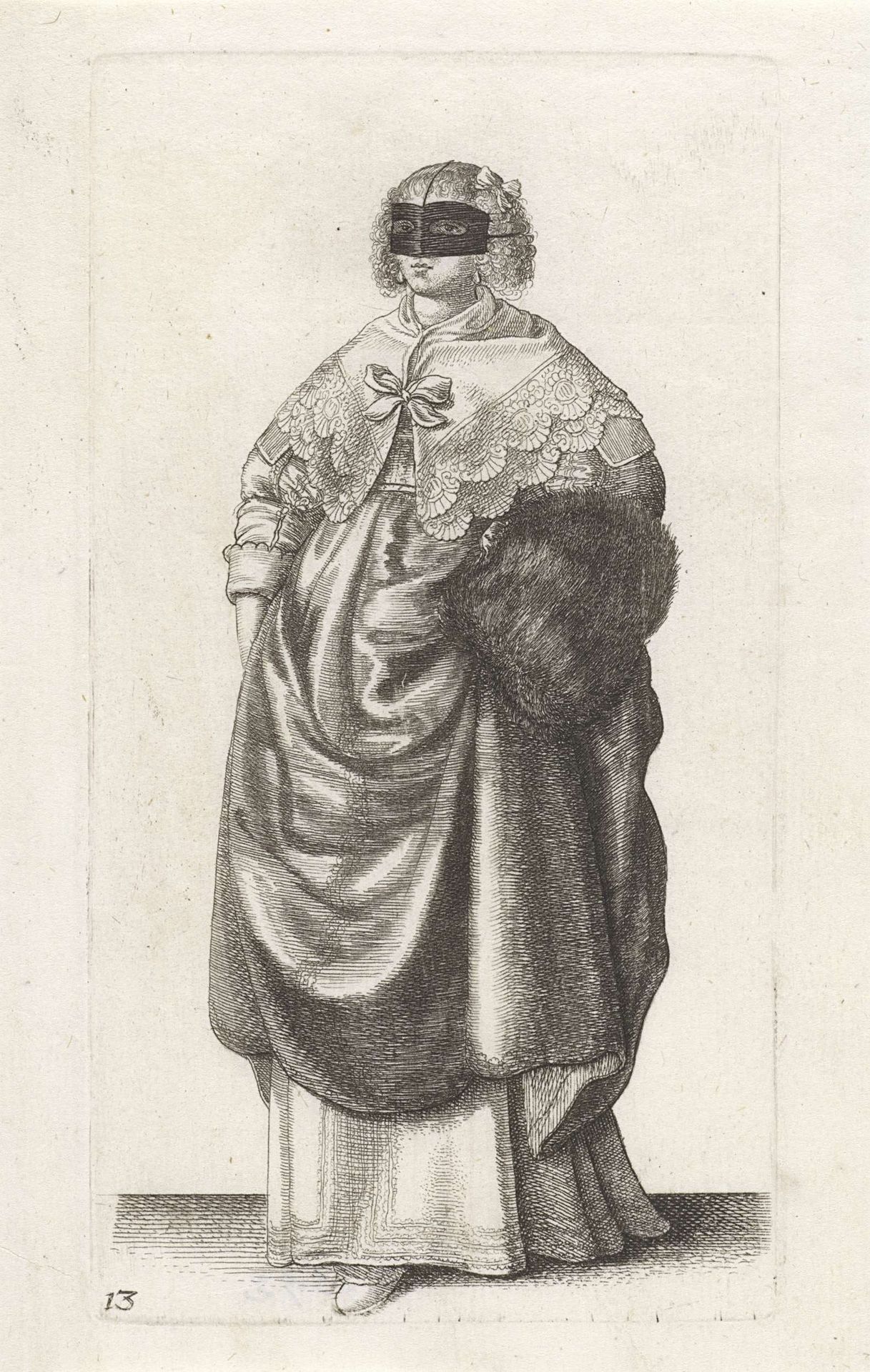 Engelse vrouw van stand met maskertje voor het gezicht by Wenceslaus Hollar