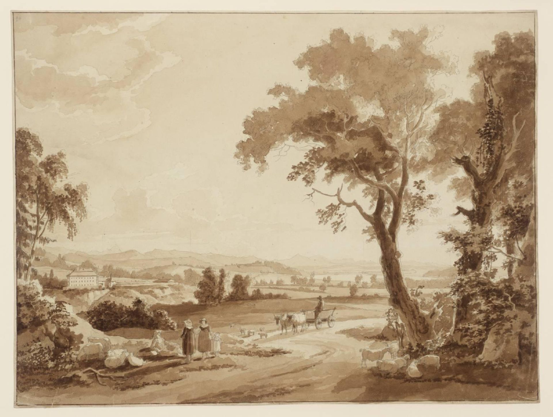 Landscape with Figures in Foreground by British School