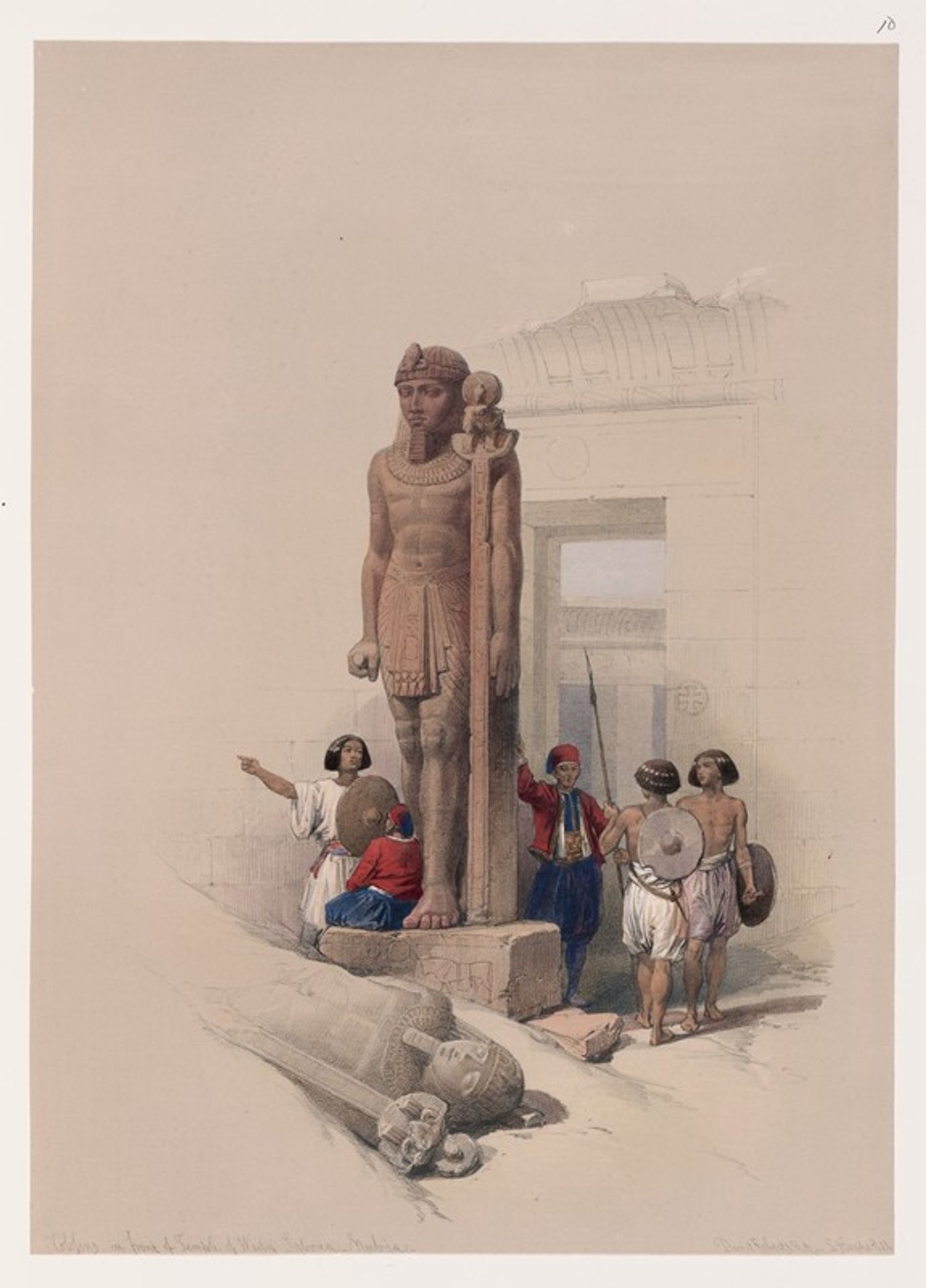 Colossus in front of Temple of Wady Saboua [Wadi al-Sabua], Nubia. by David Roberts