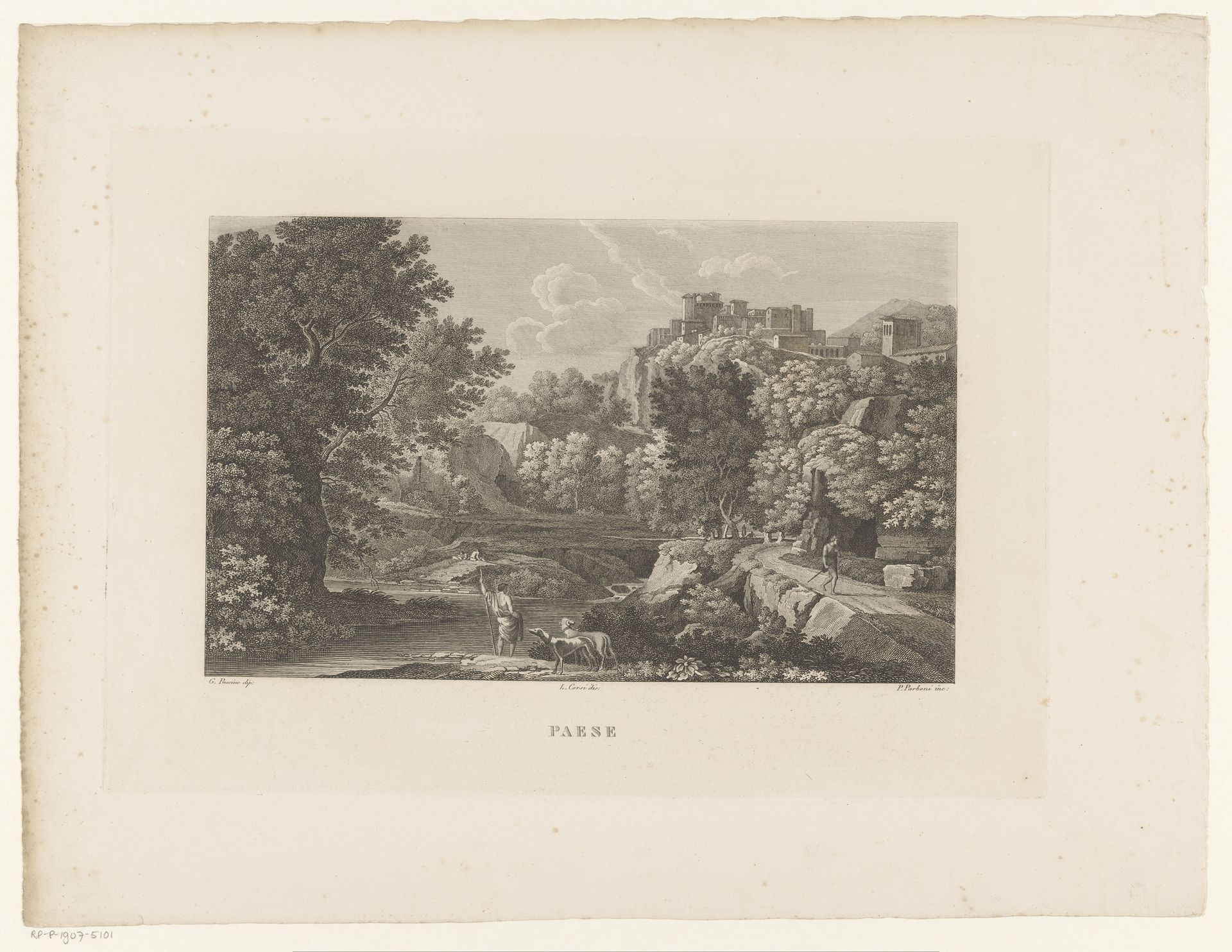 Landschap met een nederzetting op een heuvel by Pietro Parboni