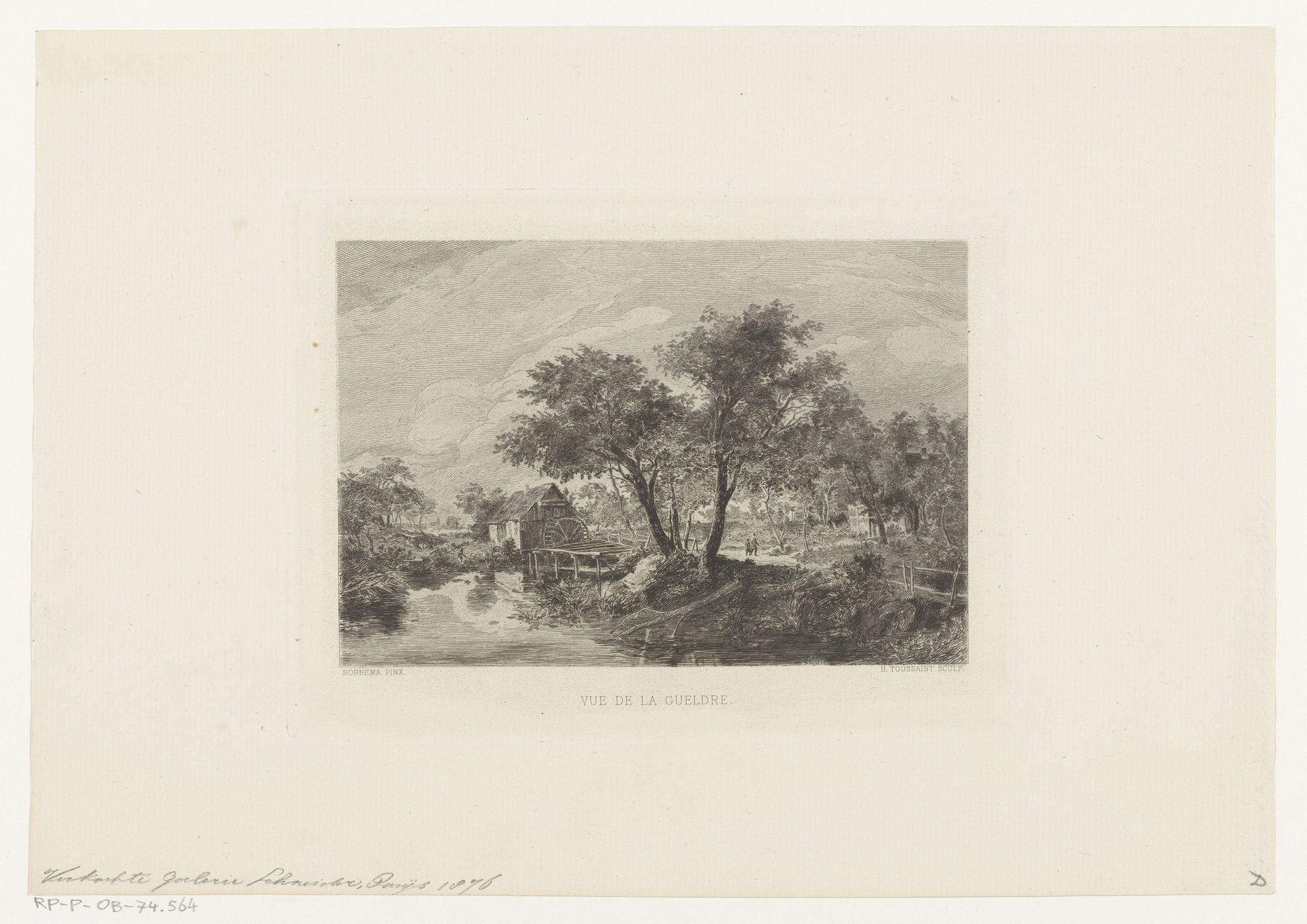Rivierlandschap met bomen en waterrad by Henri Toussaint