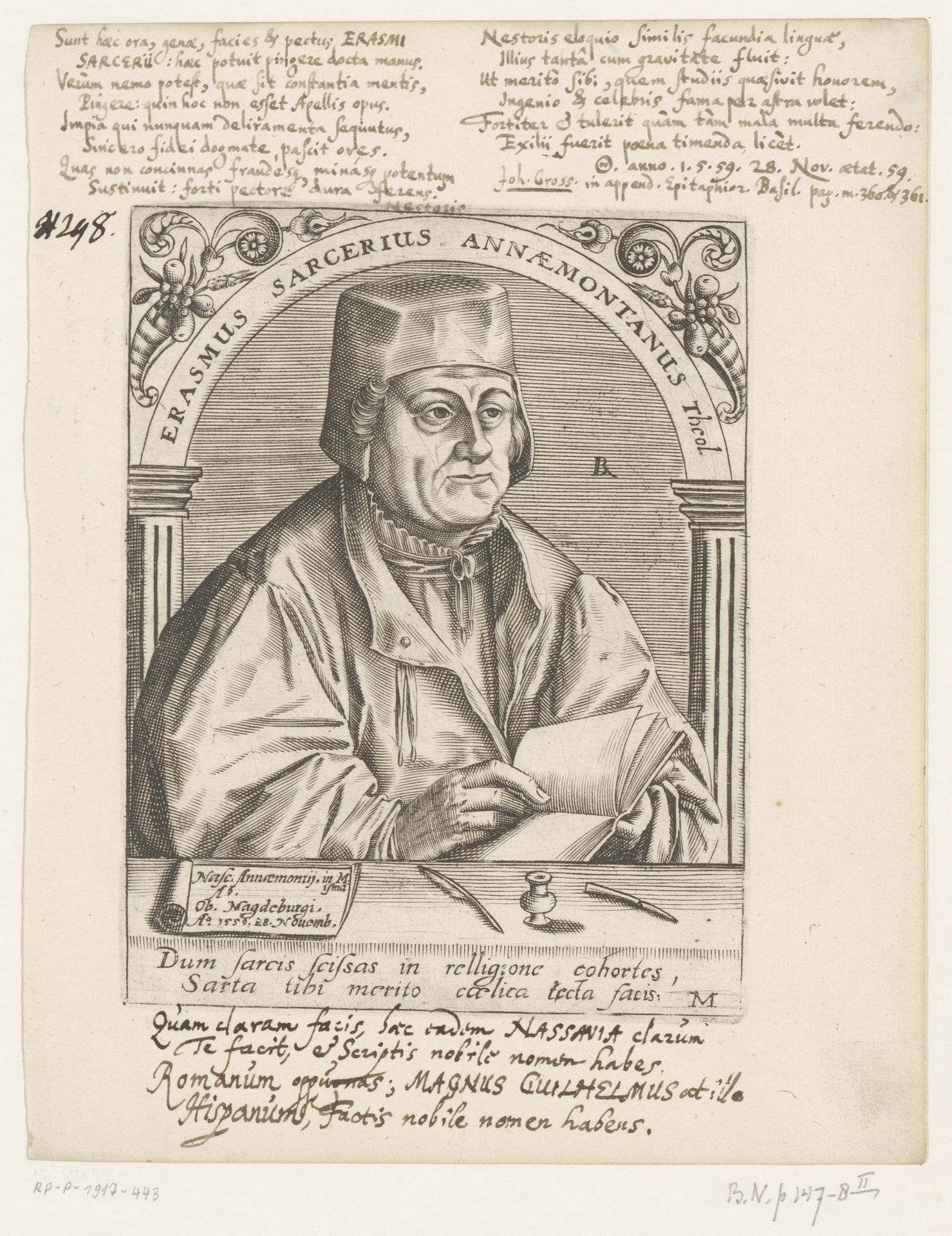 Portret van Erasmus Sarcerius by Robert Boissard