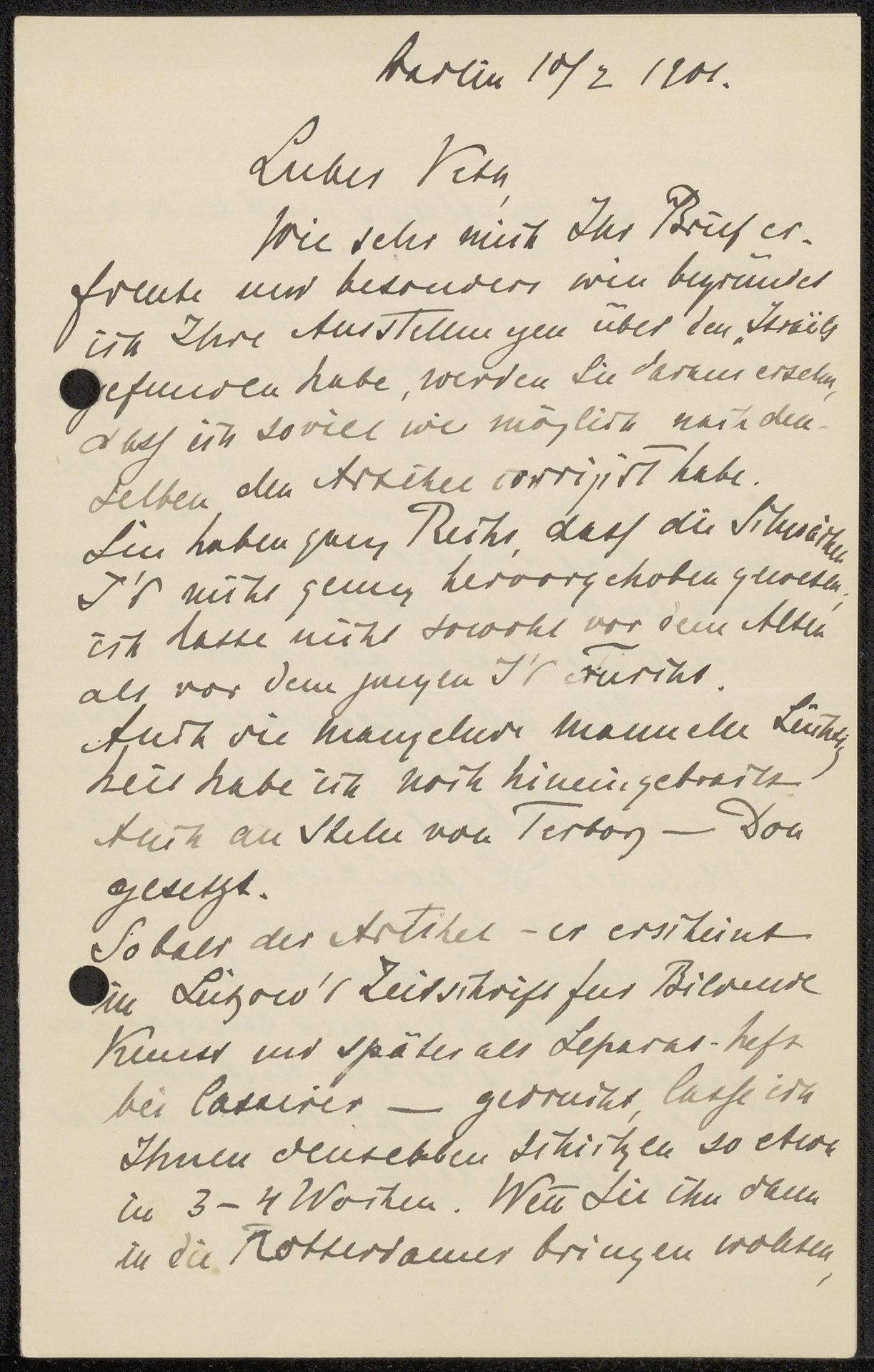 Brief aan Jan Veth by Max Liebermann
