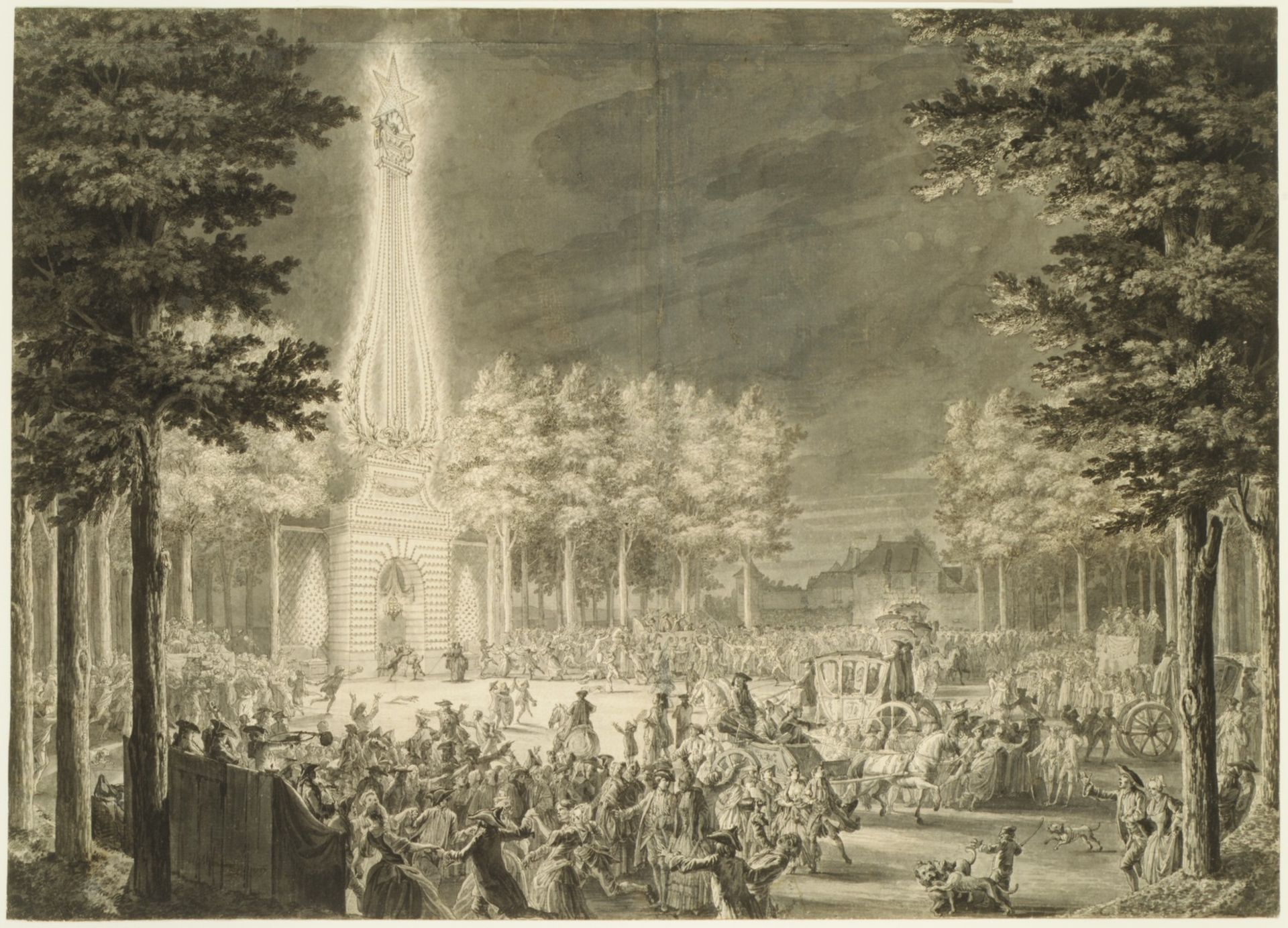 Design for the Engraving "Réjouissances du Peuple . . . à Reims le 27 aout 1765" by Jean Michel Moreau the Younger