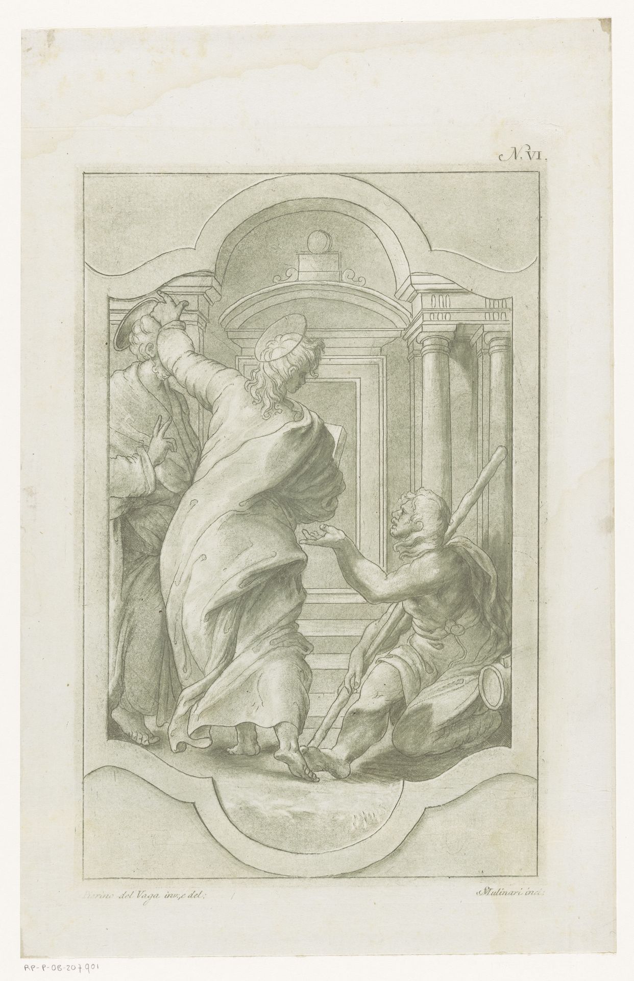 De heilige Petrus en Johannes genezen een lamme in een tempel by Stefano Mulinari