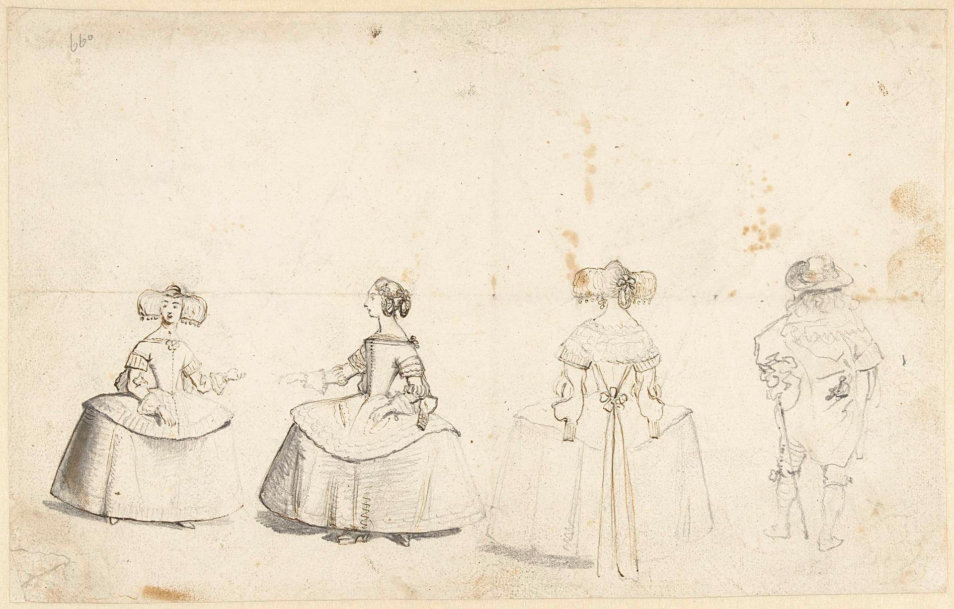 Drie vrouwen in Spaanse kledij, en een man by Gerard ter (II) Borch