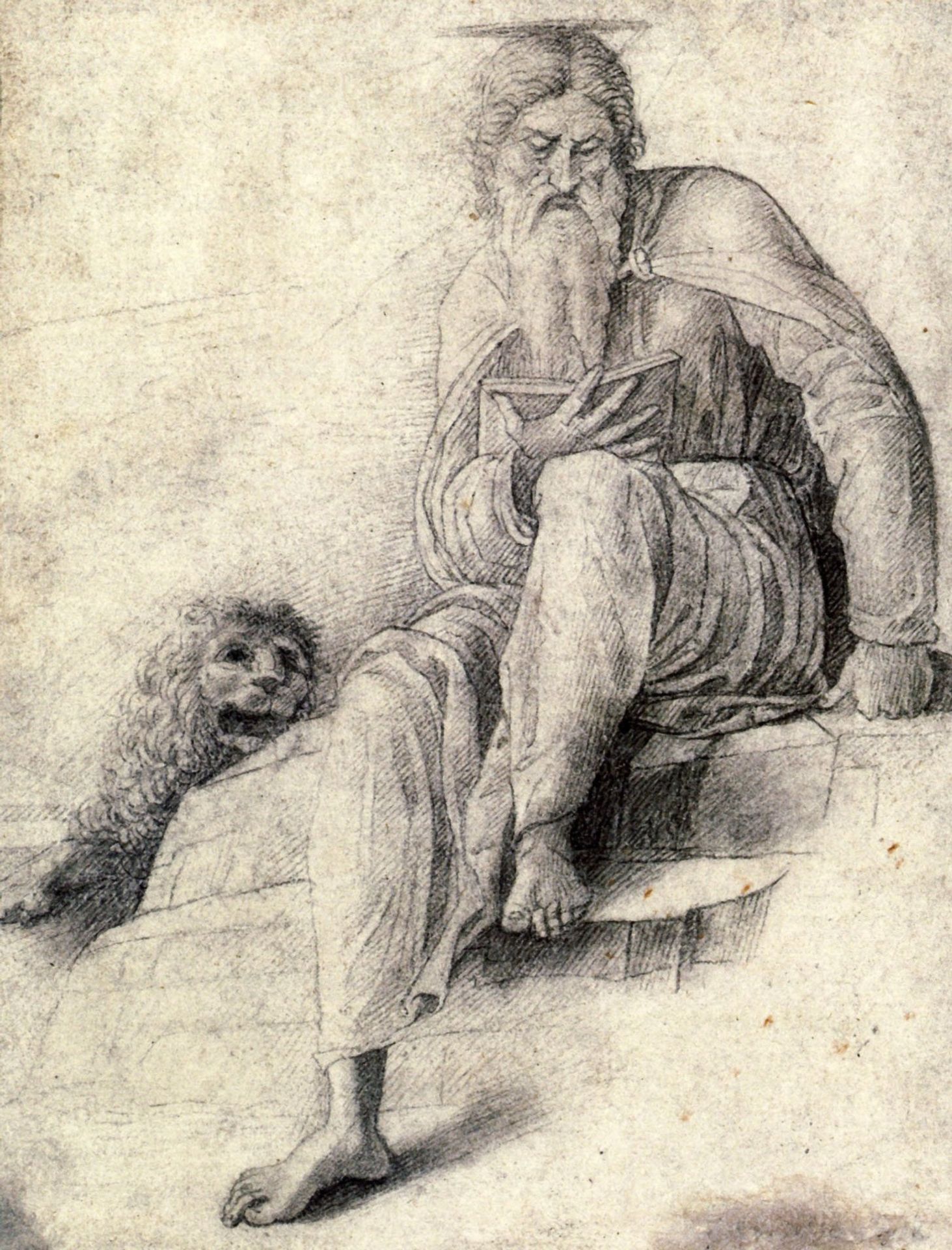 Saint Jerome reading with the Lion by Andrea Mantegna
